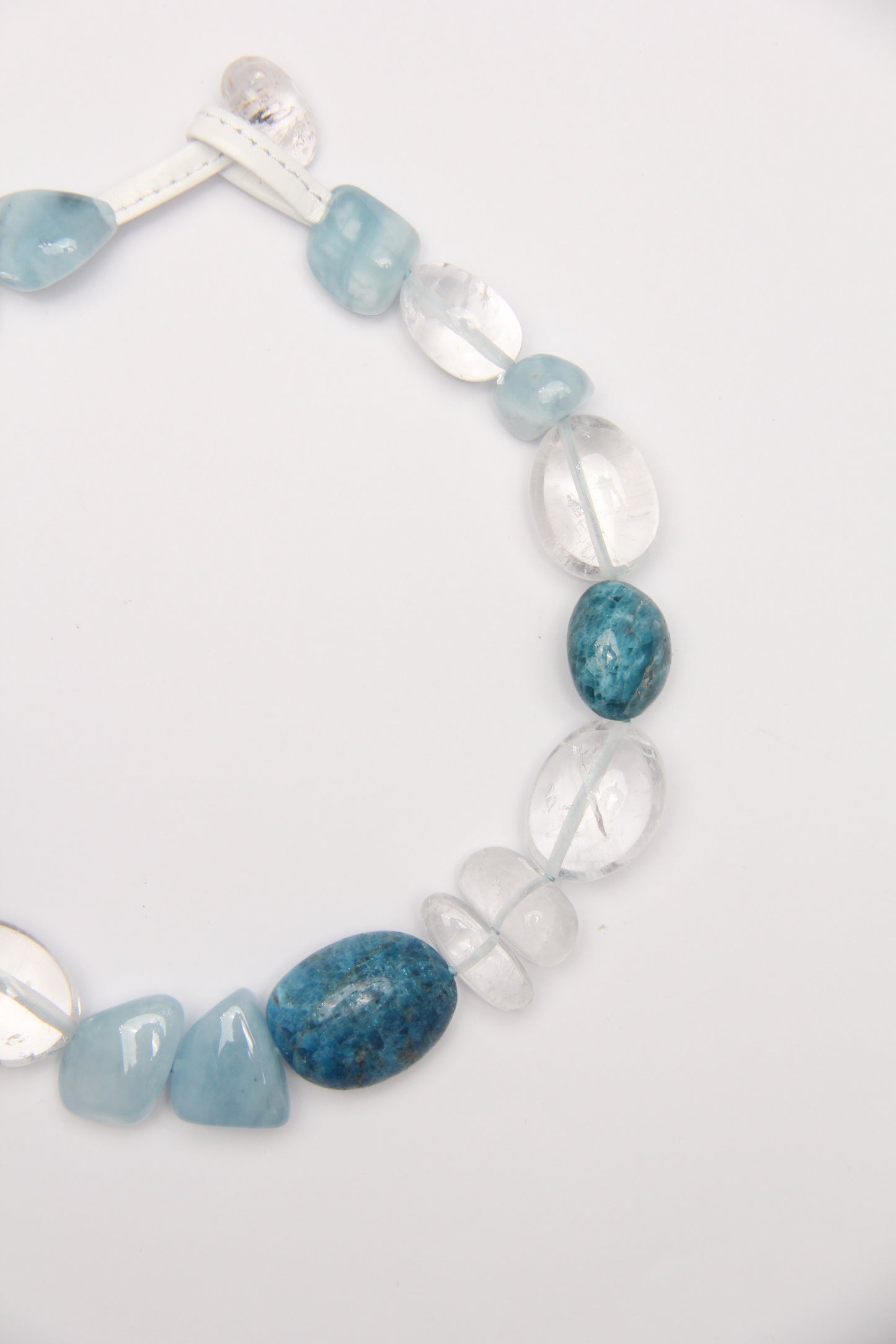 Necklace: blue apatite, morganite, quartz