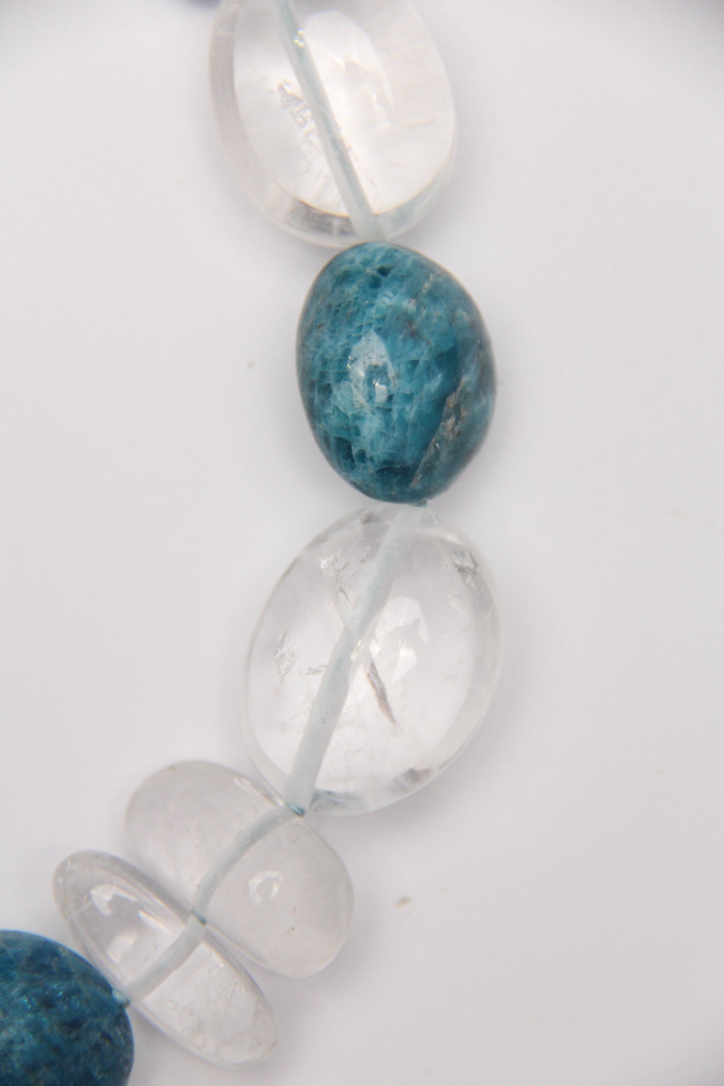 Necklace: blue apatite, morganite, quartz