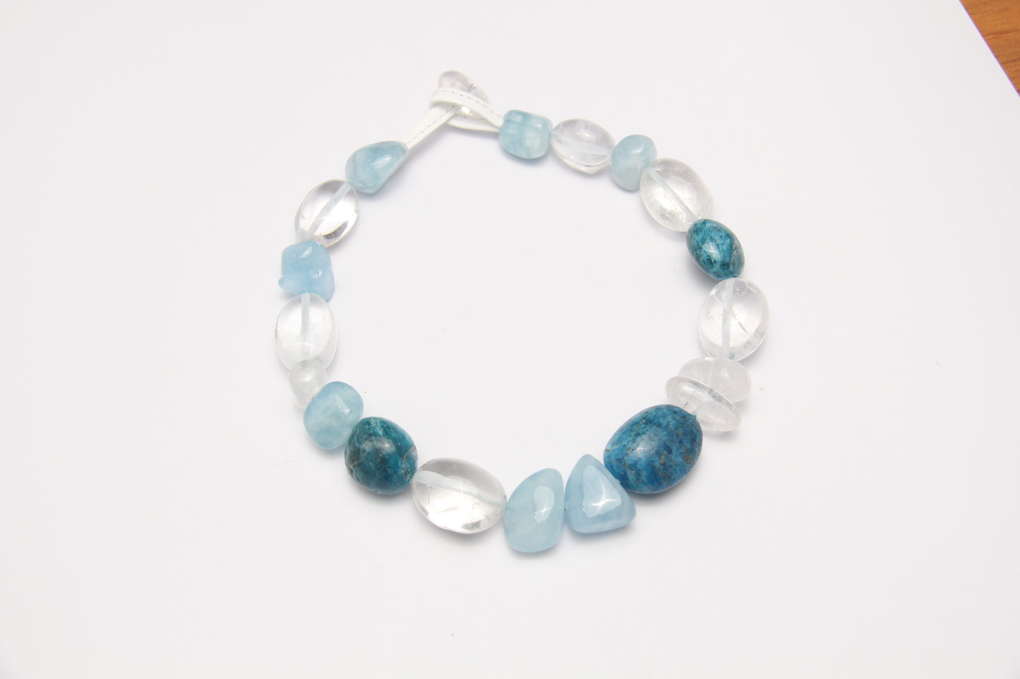 Necklace: blue apatite, morganite, quartz