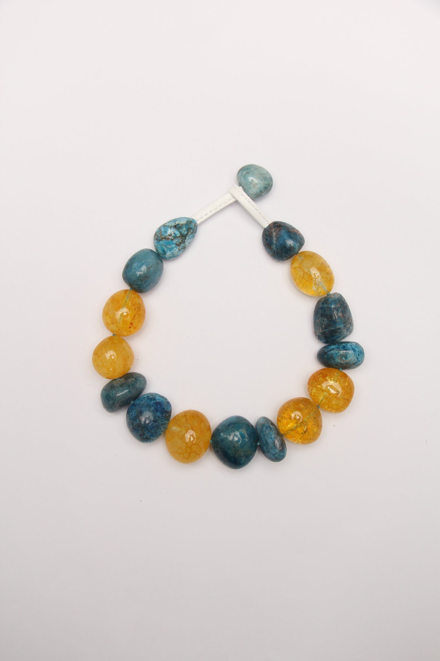 Necklace: blue apatite, colored hematoid quartz