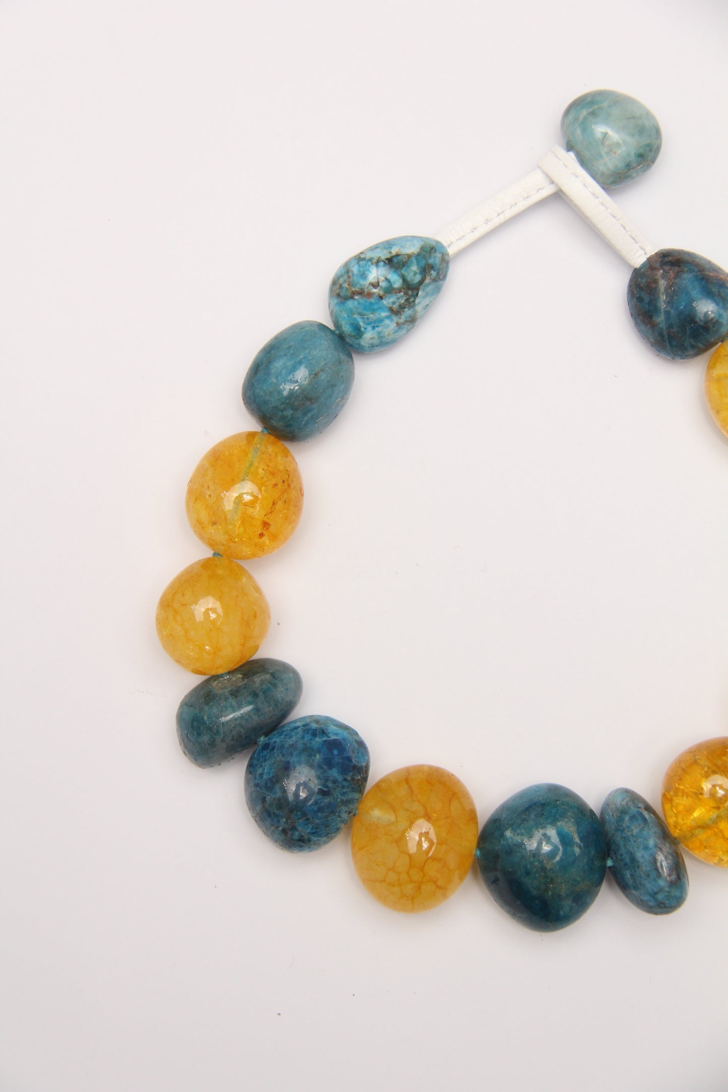 Necklace: blue apatite, colored hematoid quartz