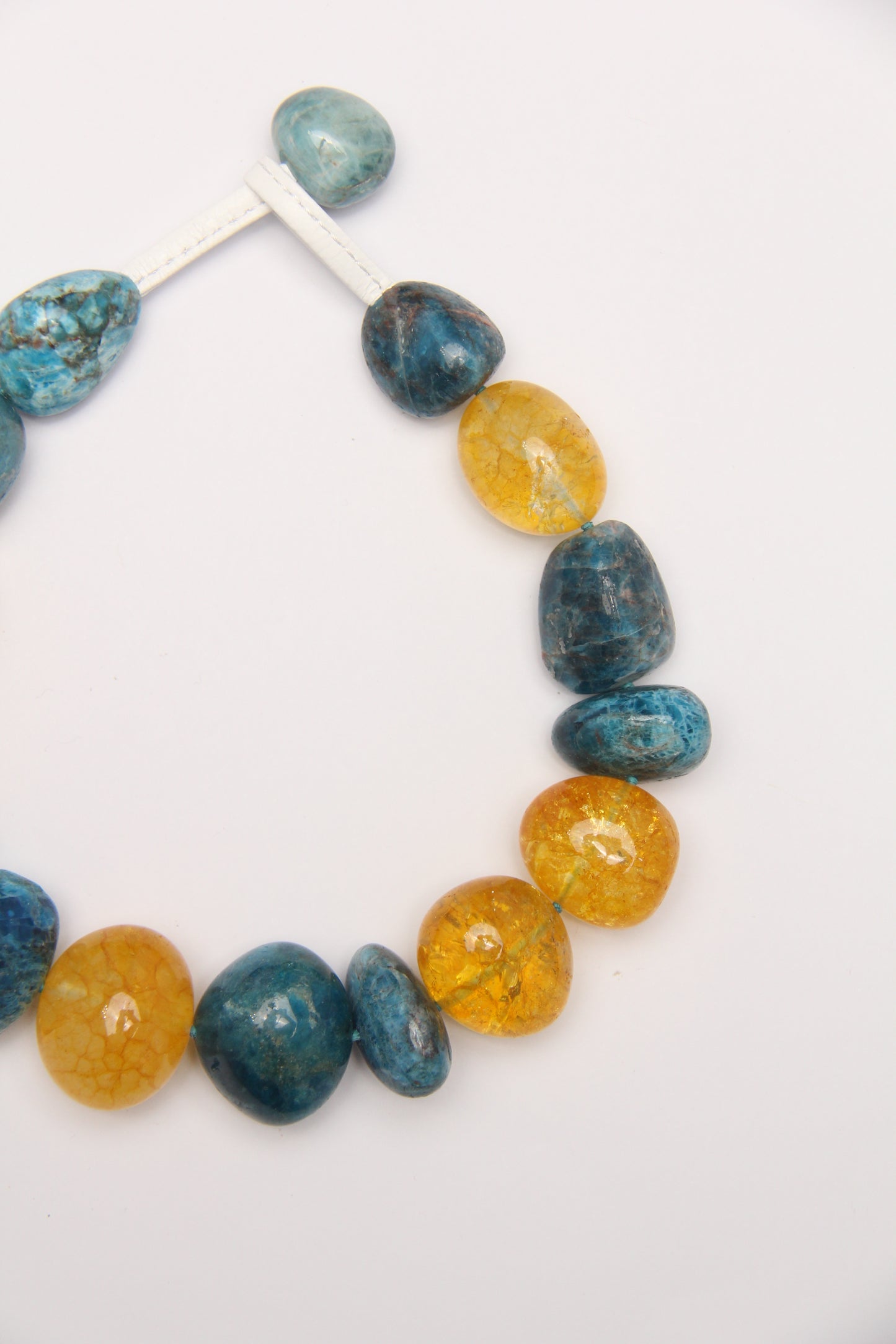 Necklace: blue apatite, colored hematoid quartz