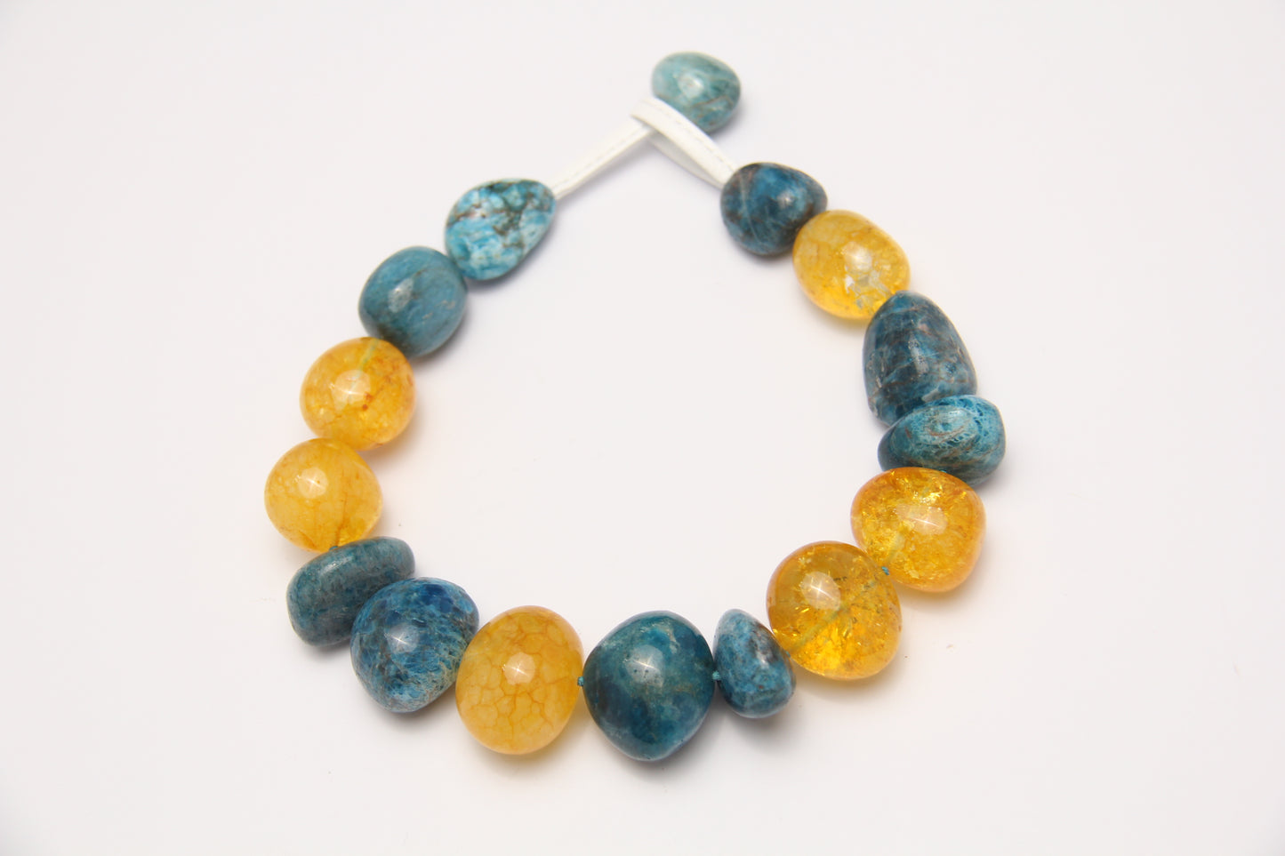 Necklace: blue apatite, colored hematoid quartz