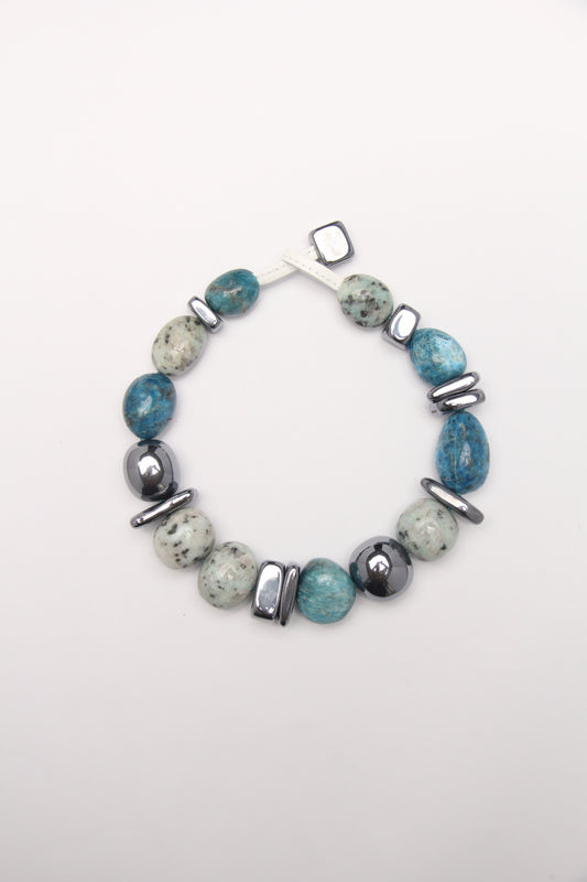 Necklace: blue apatite, kiwi jasper stone, titanium magnet