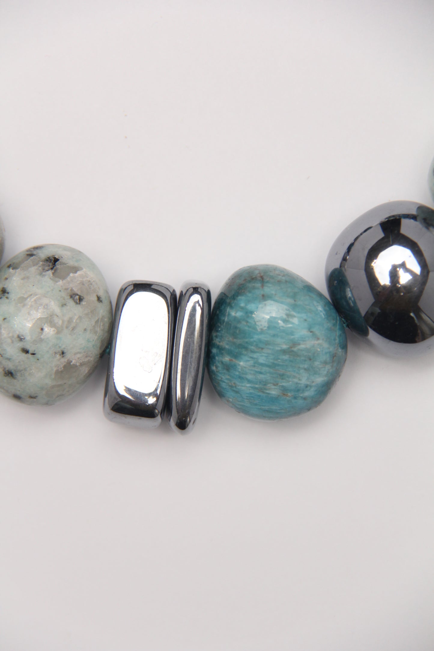 Necklace: blue apatite, kiwi jasper stone, titanium magnet