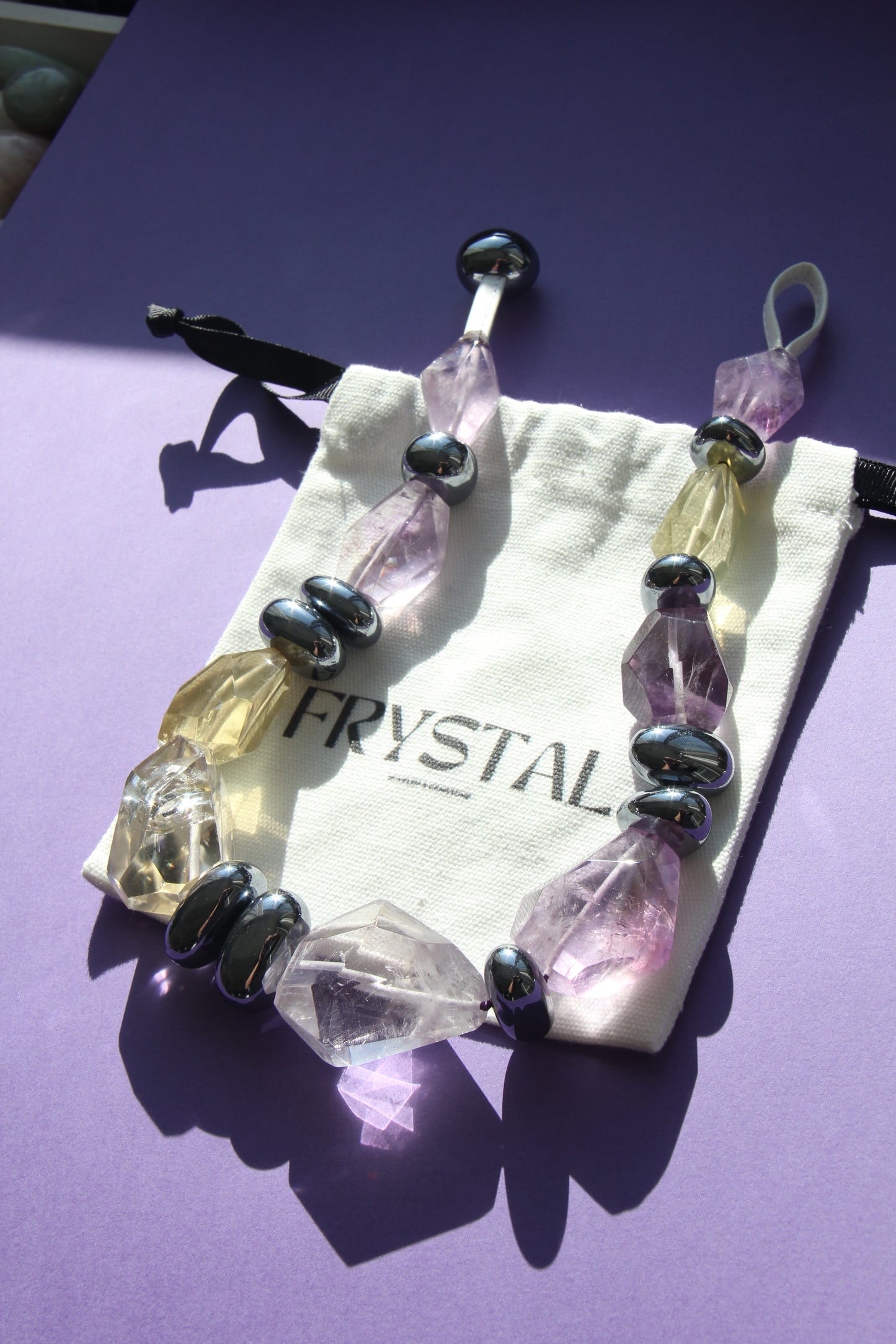 Necklace: amethyst, citrine, quartz, titanium magnet