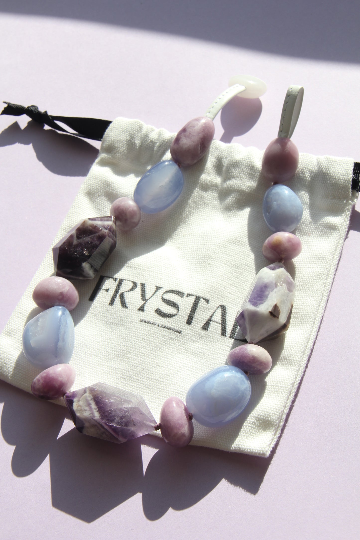 Necklace: dream amethyst, blue lace agate, lepidolite