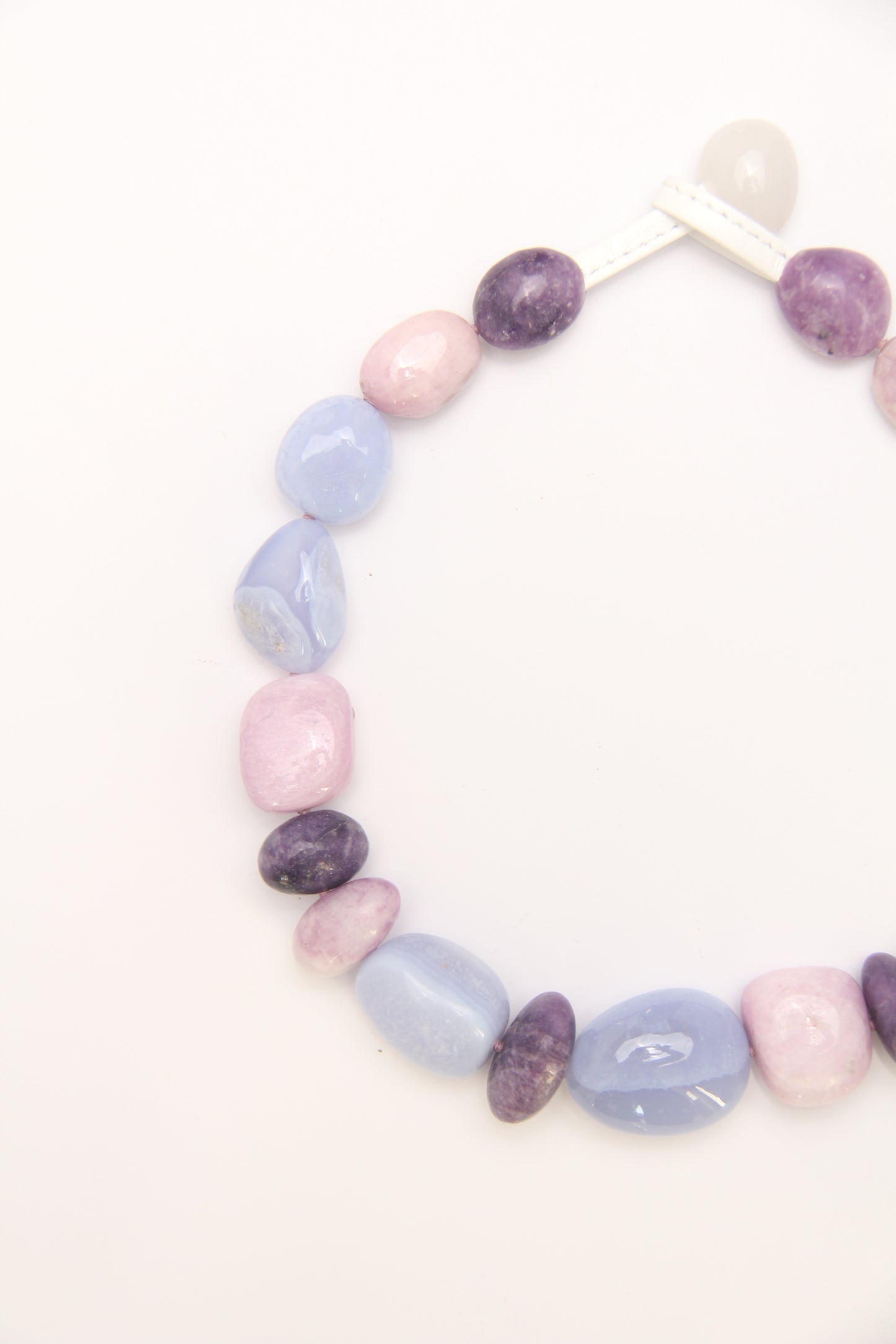 Necklace: blue lace agate, kunzite, lepidolite