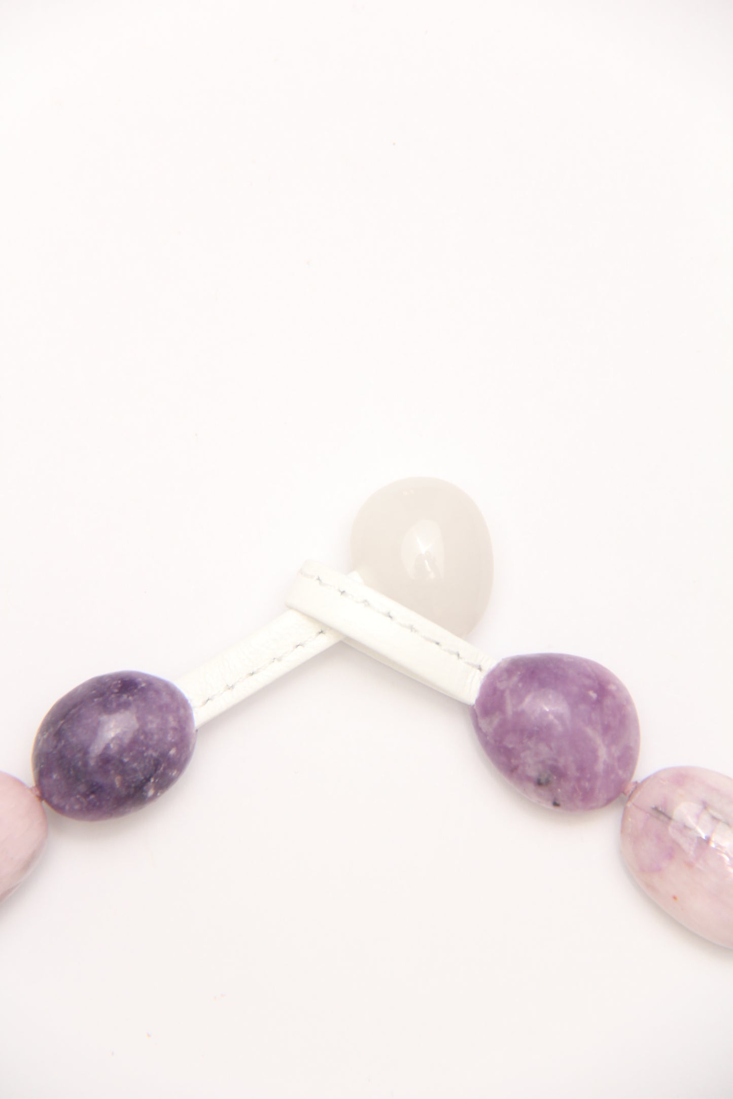 Necklace: blue lace agate, kunzite, lepidolite