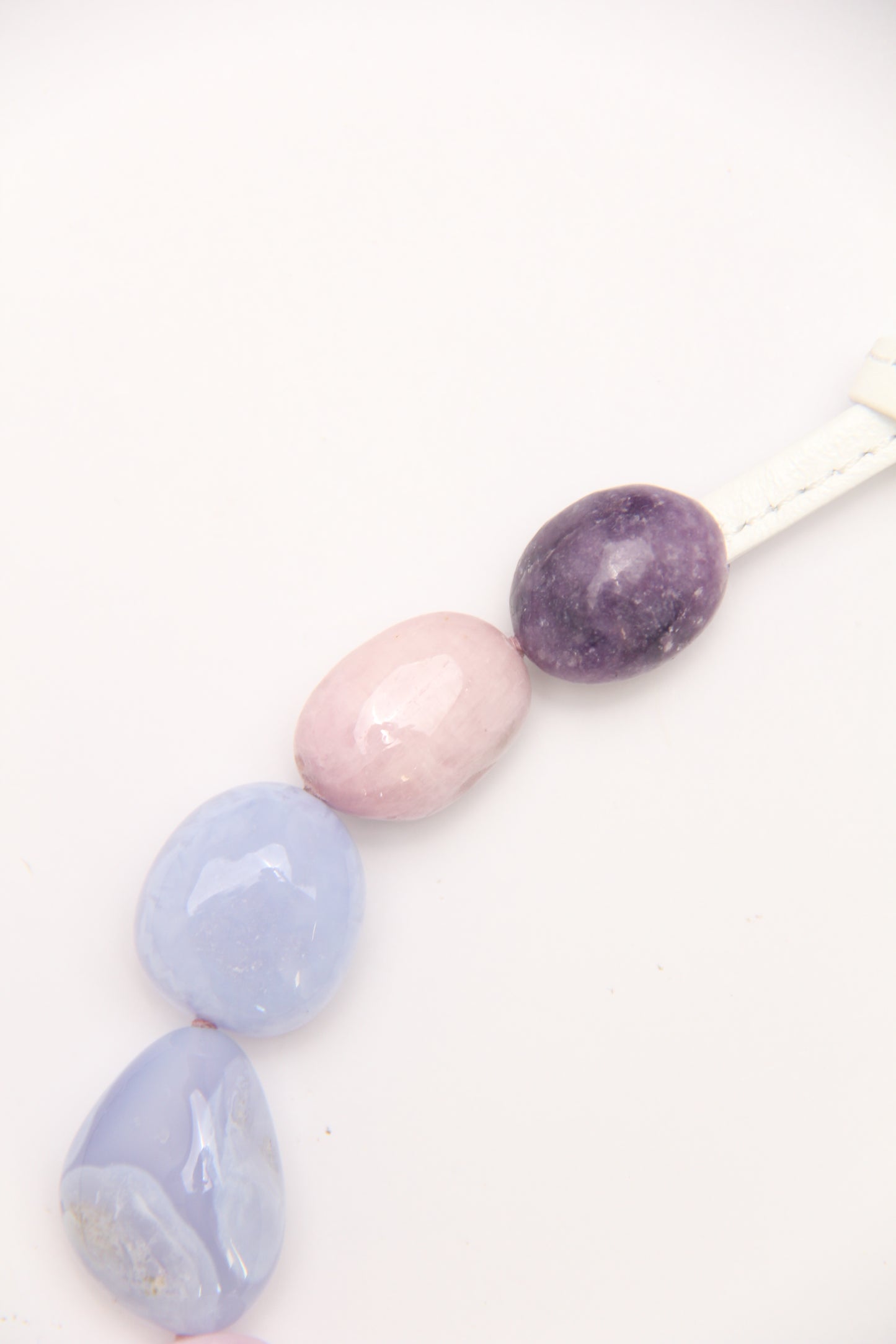 Necklace: blue lace agate, kunzite, lepidolite