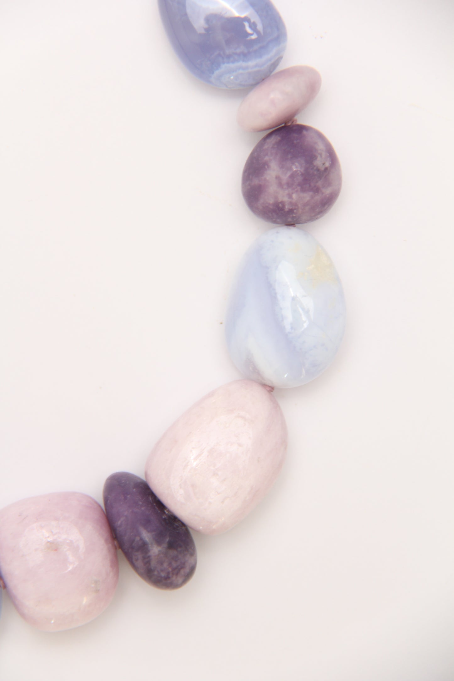 Necklace: blue lace agate, kunzite, lepidolite