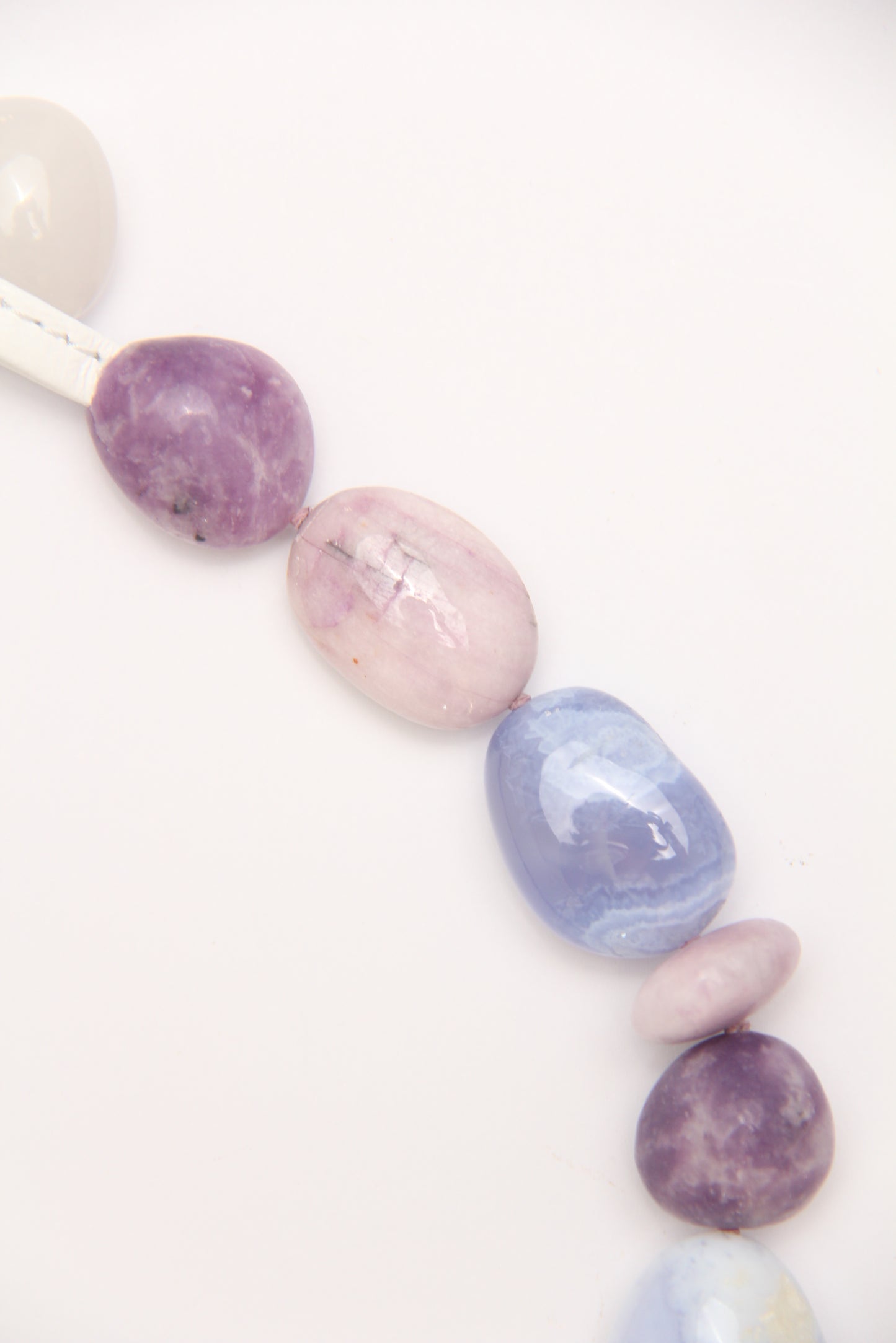 Necklace: blue lace agate, kunzite, lepidolite