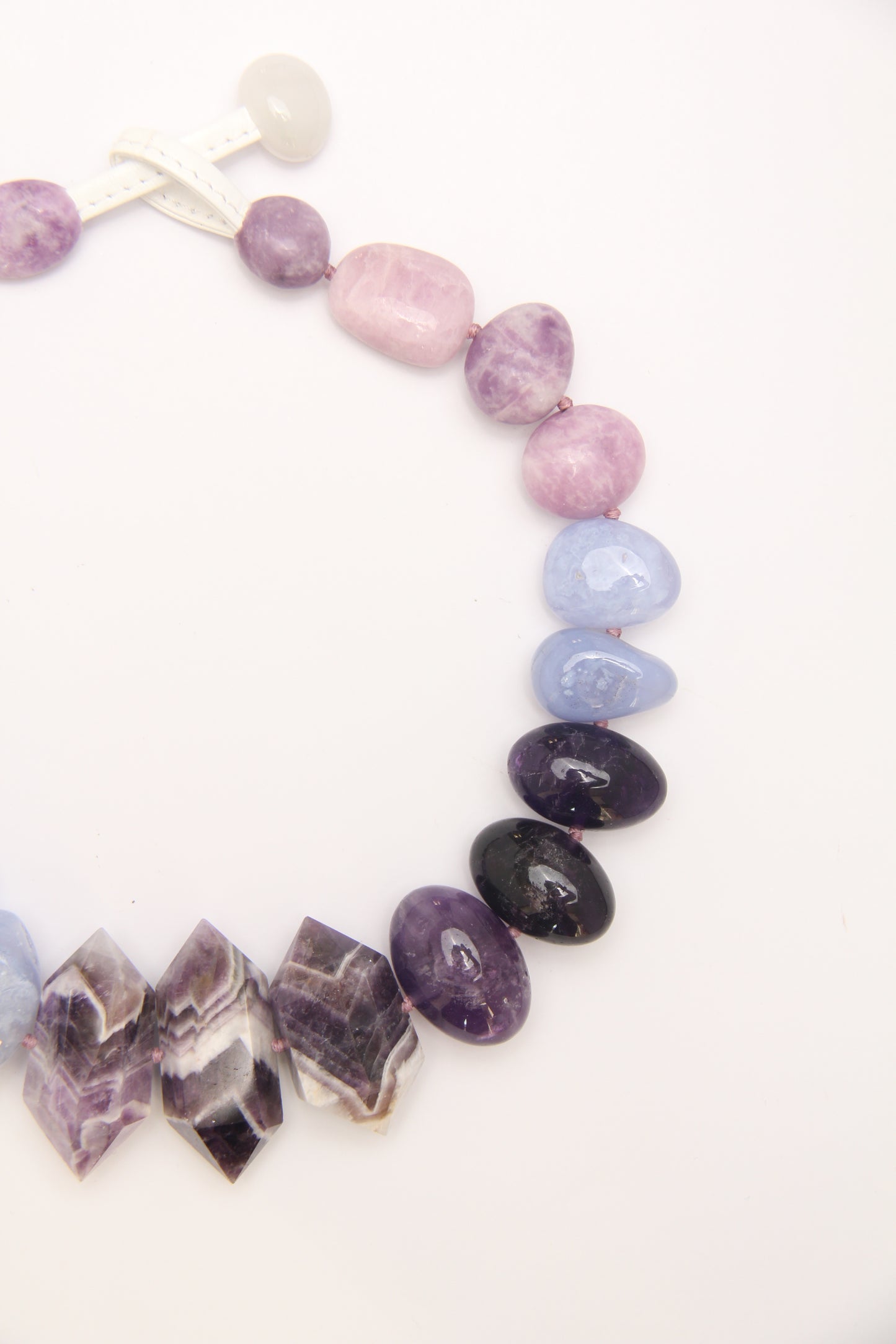 Necklace: dream amethyst, blue lace agate, kunzite, lepidolite