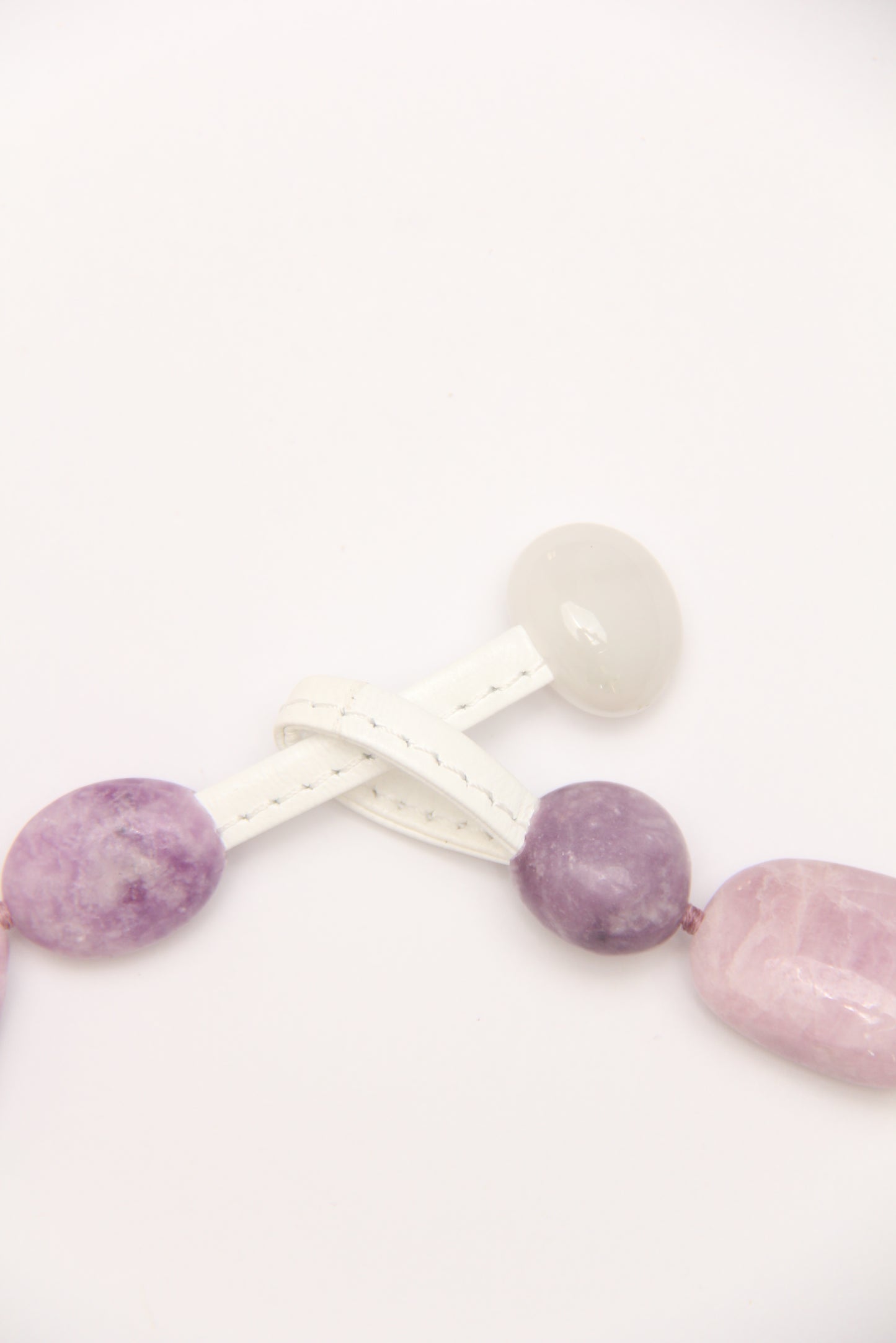 Necklace: dream amethyst, blue lace agate, kunzite, lepidolite