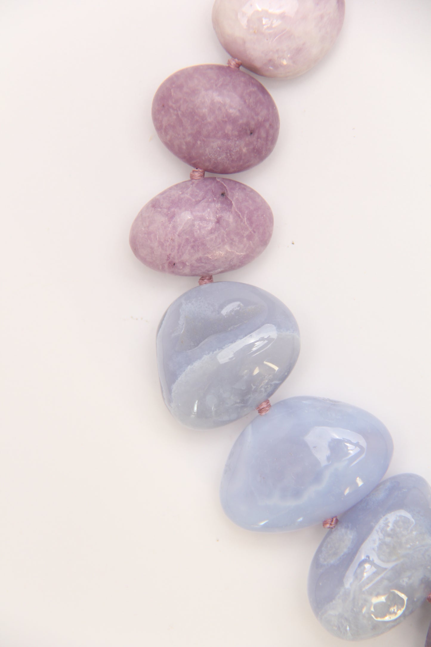 Necklace: dream amethyst, blue lace agate, kunzite, lepidolite