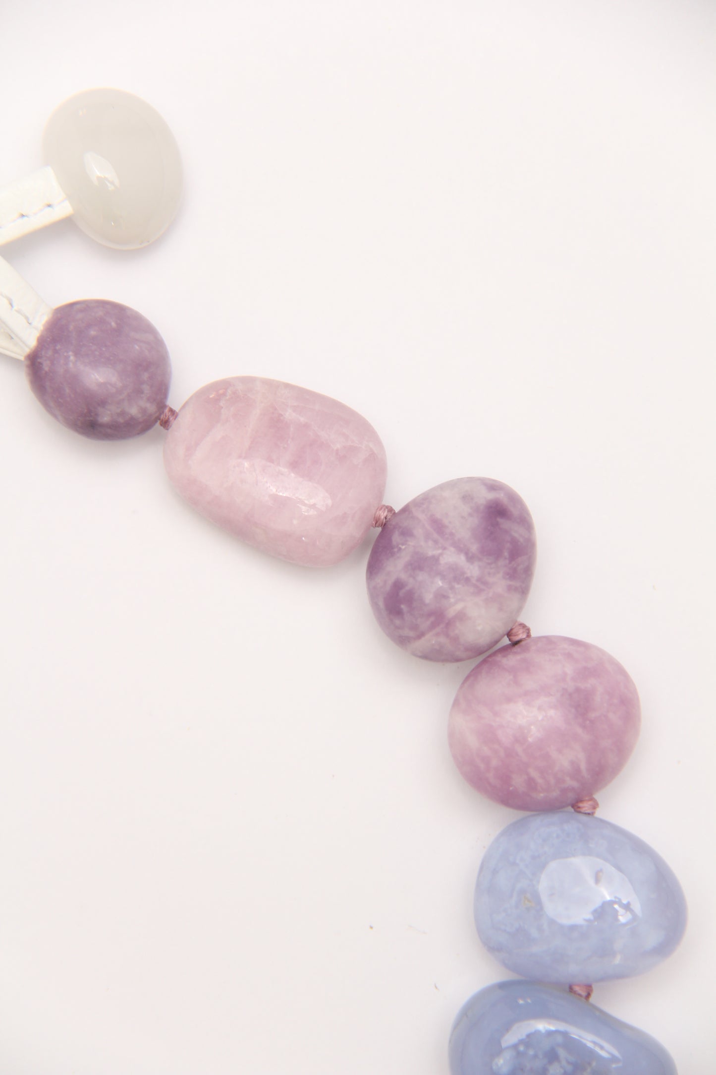 Necklace: dream amethyst, blue lace agate, kunzite, lepidolite