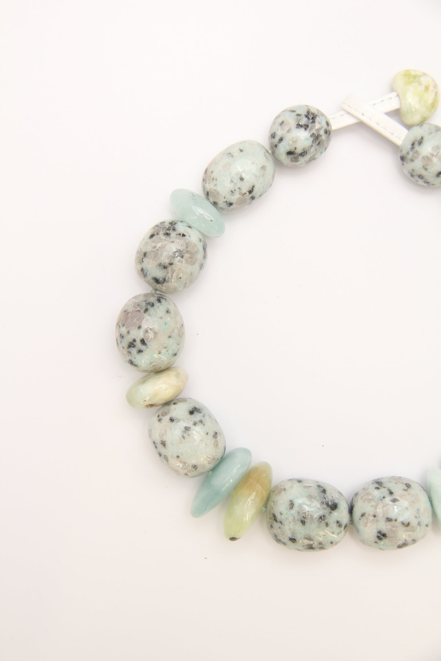 Necklace: kiwi jasper stone, aquamarine, prehnite