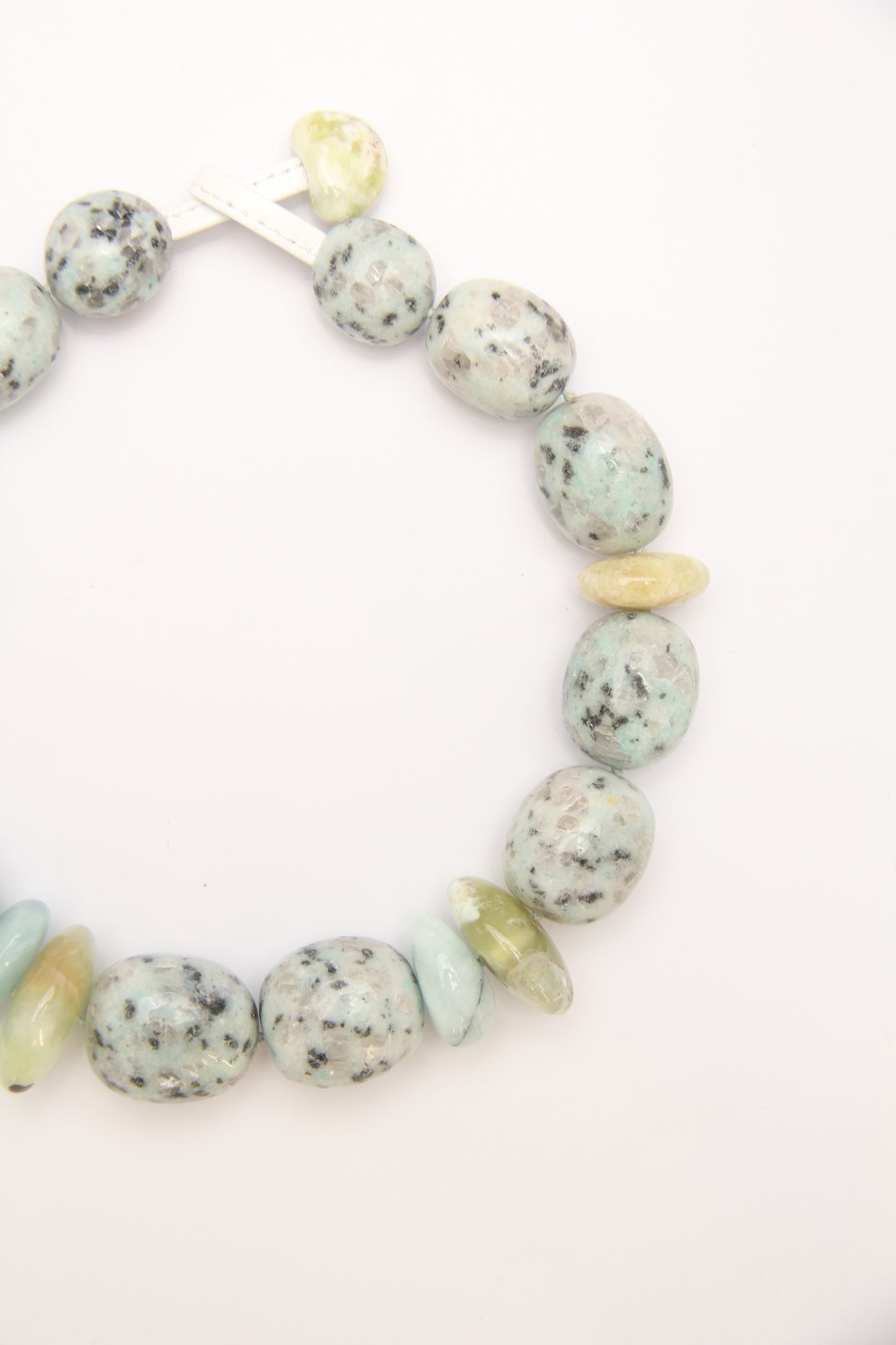 Necklace: kiwi jasper stone, aquamarine, prehnite