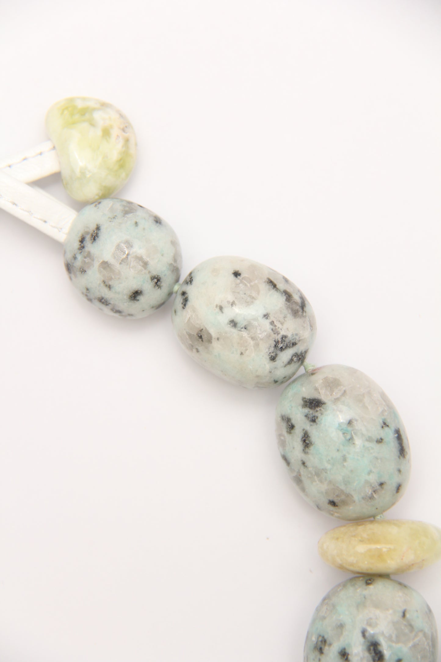 Necklace: kiwi jasper stone, aquamarine, prehnite