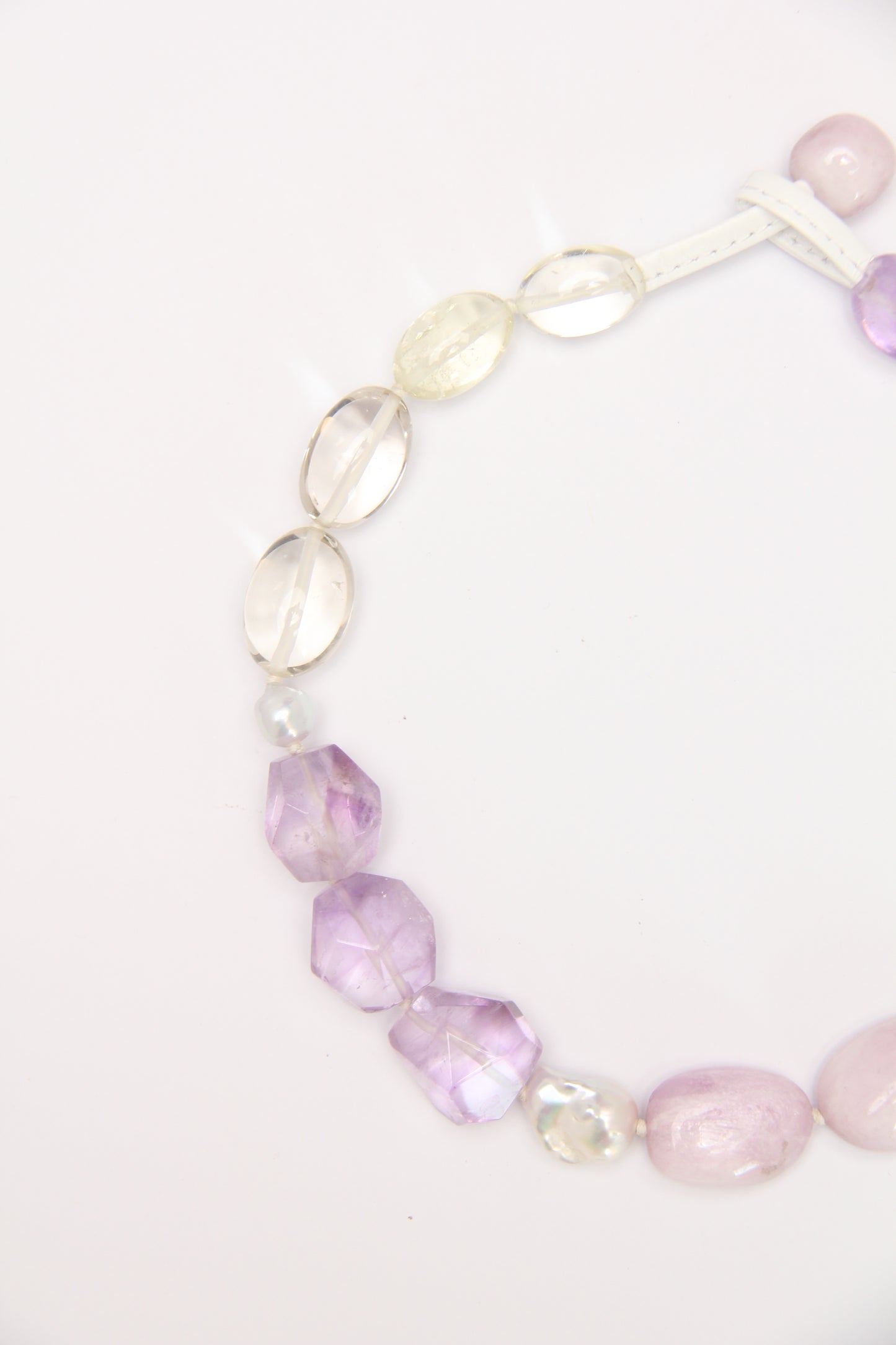 Necklace: amethyst, citrine, kunzite, pearls