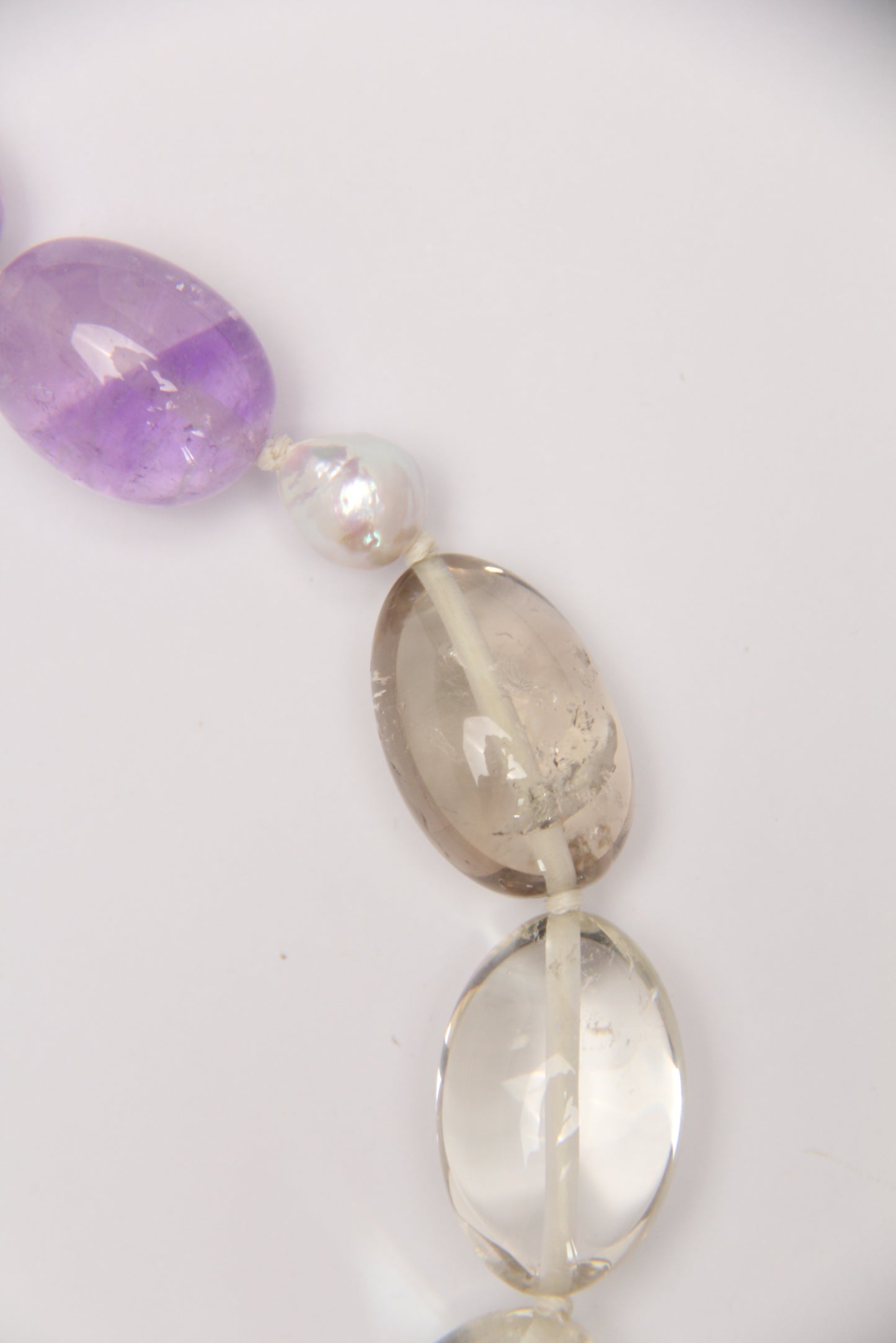 Necklace: amethyst, citrine, kunzite, pearls