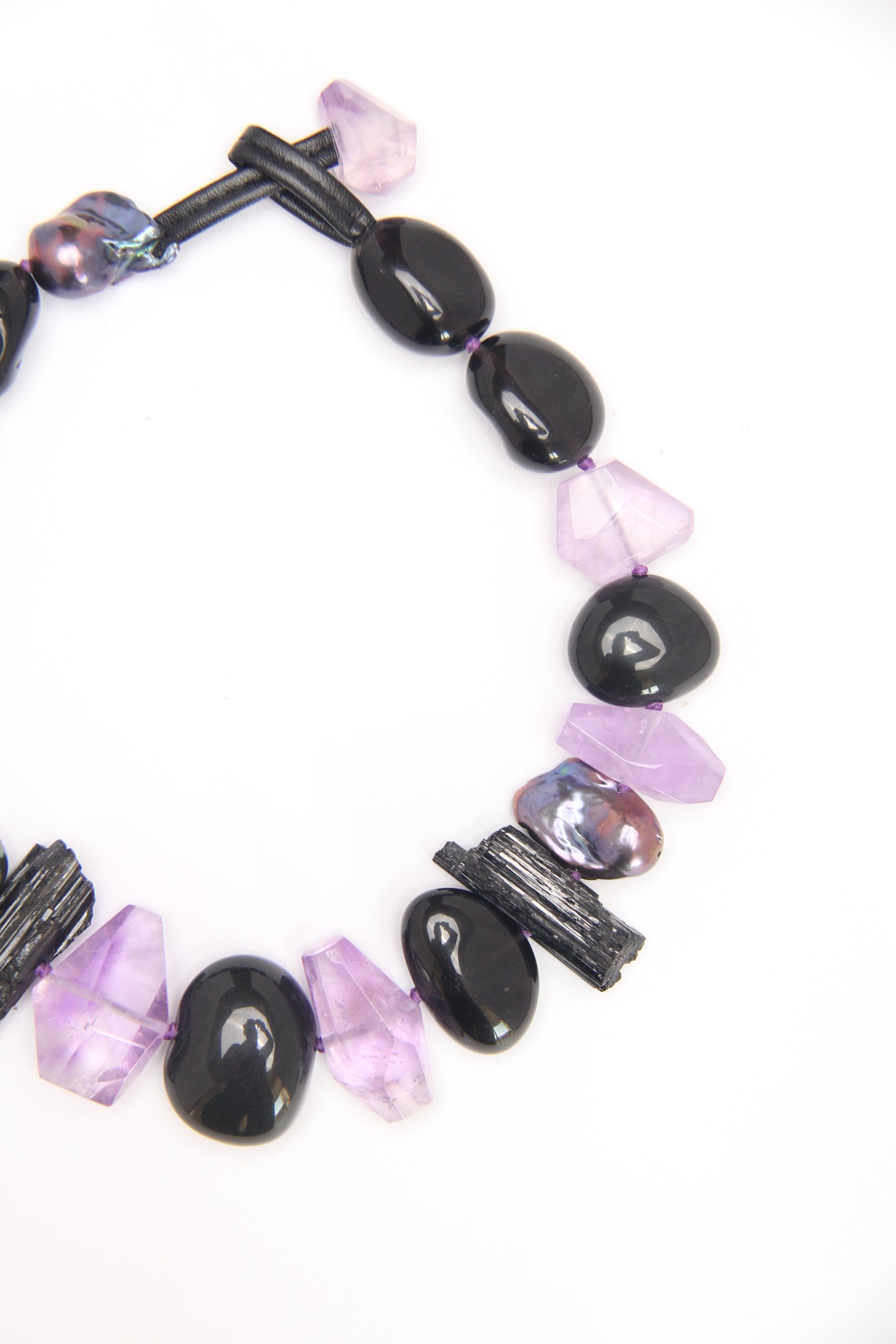 Necklace: black tourmaline, amethyst, obsidian, pearls