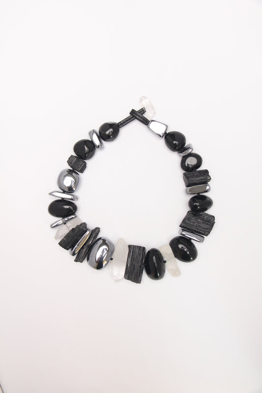 Necklace: black tourmaline, obsidian, titanium magnet, quartz