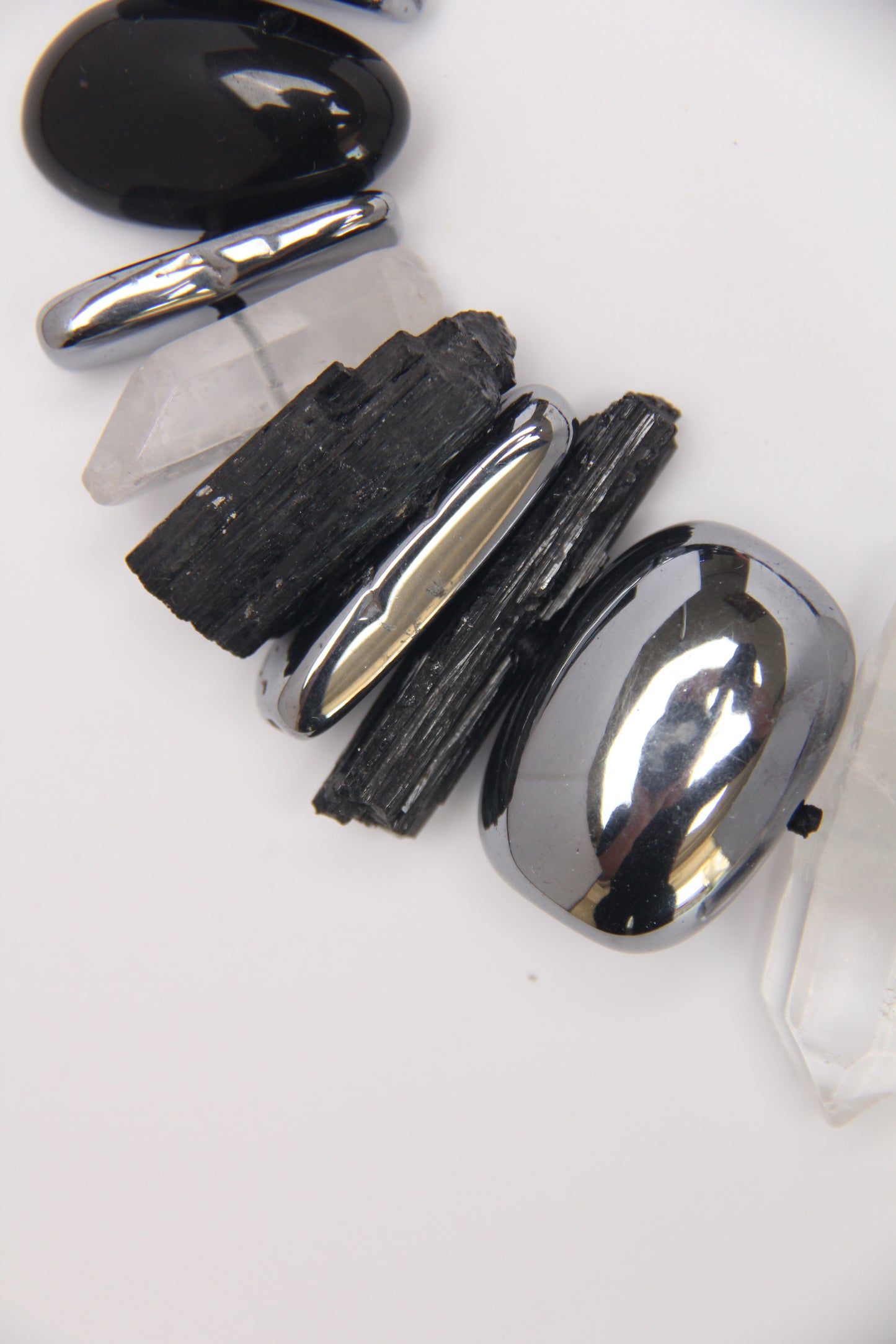 Necklace: black tourmaline, obsidian, titanium magnet, quartz