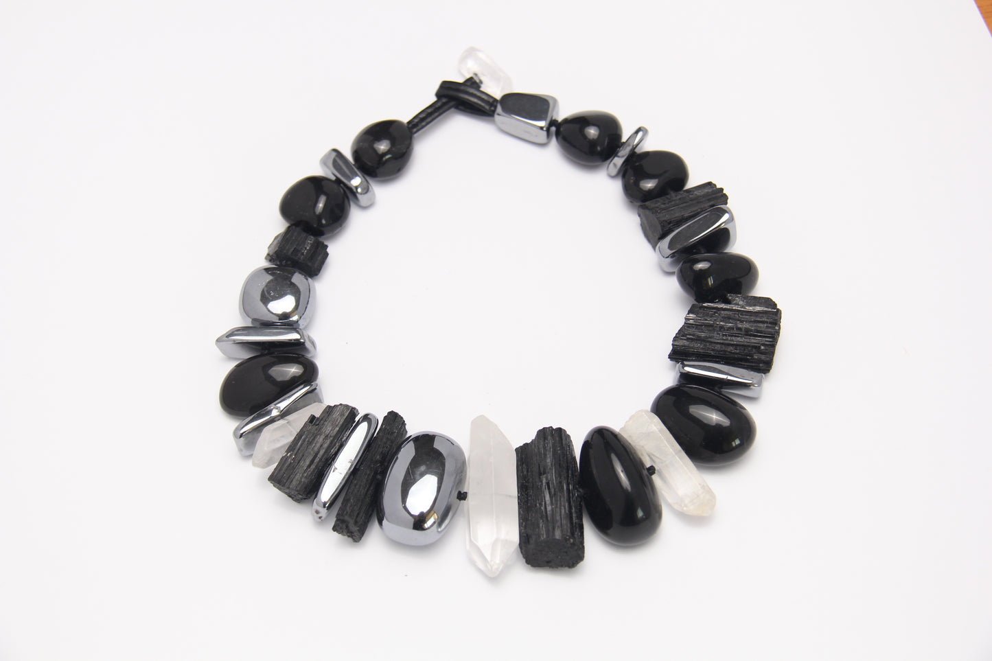 Necklace: black tourmaline, obsidian, titanium magnet, quartz