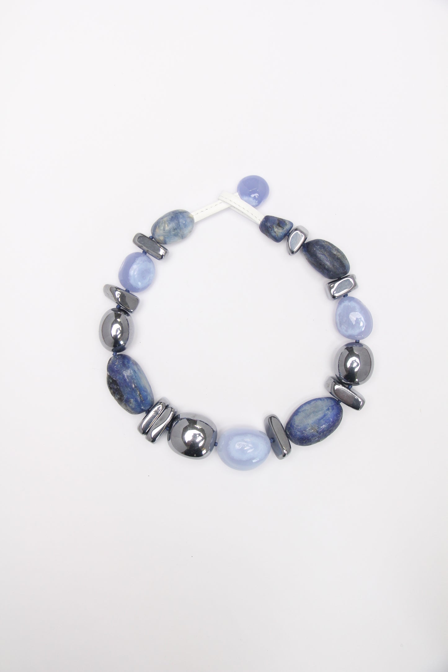 Necklace: blue lace agate, kyanite, titanium magnet