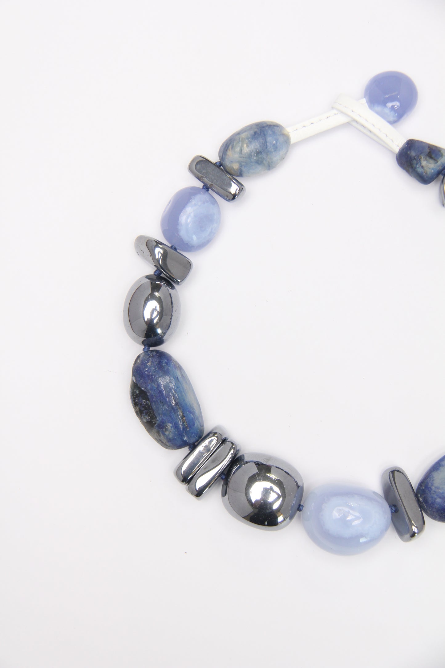 Necklace: blue lace agate, kyanite, titanium magnet