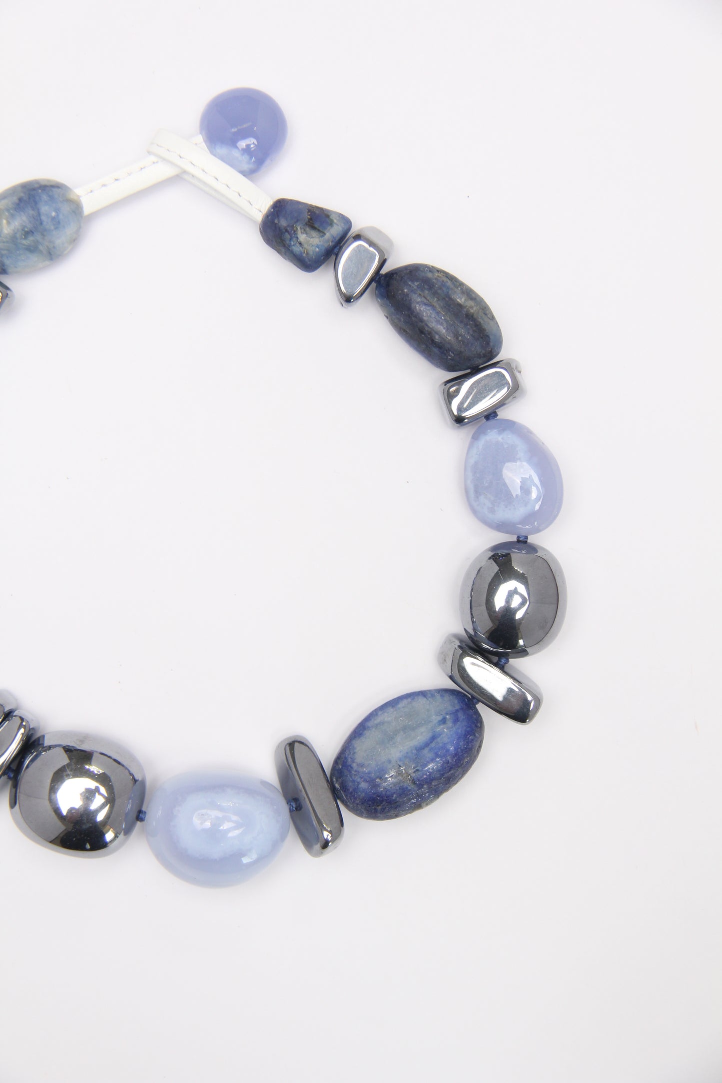 Necklace: blue lace agate, kyanite, titanium magnet