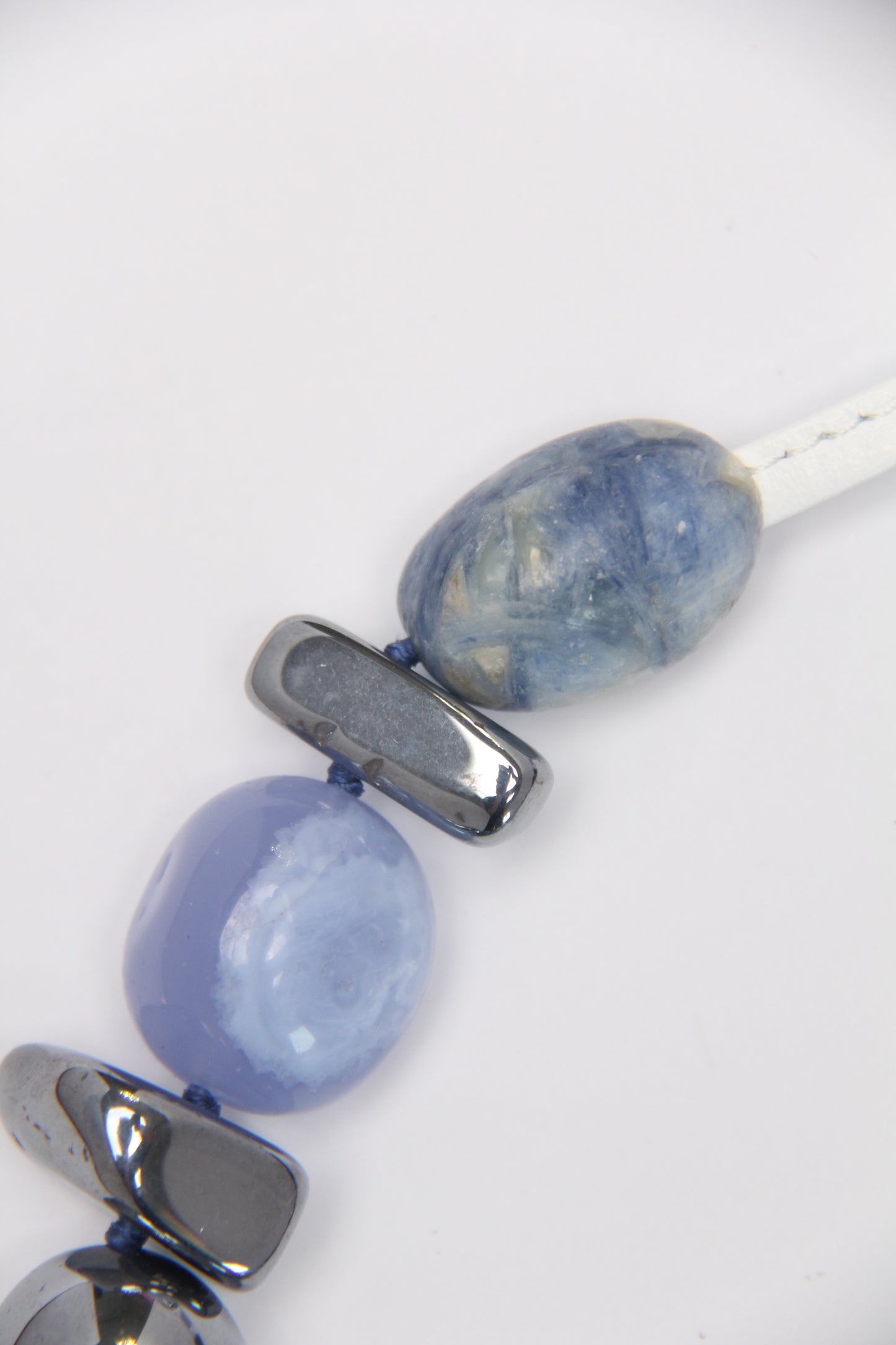 Necklace: blue lace agate, kyanite, titanium magnet