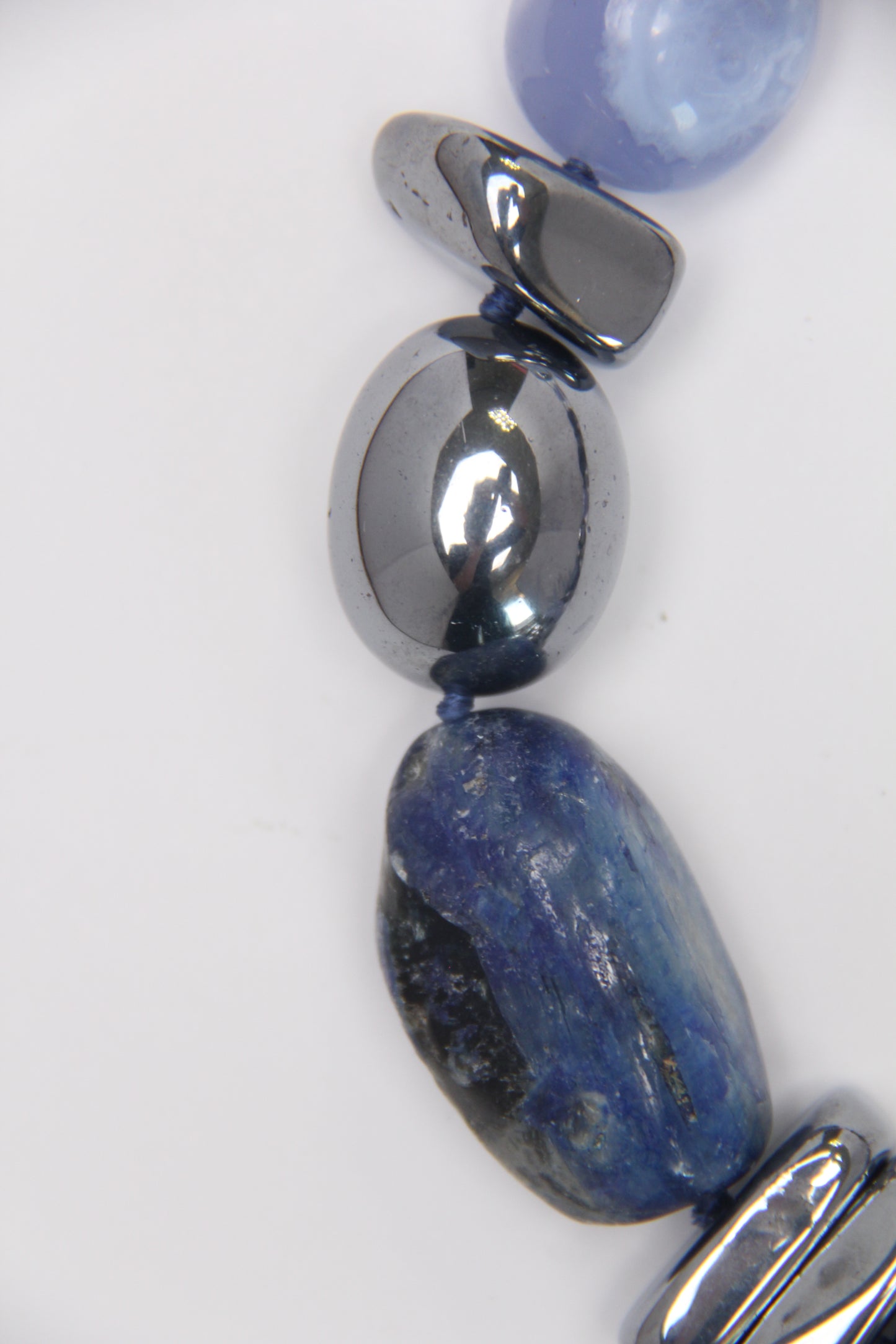 Necklace: blue lace agate, kyanite, titanium magnet