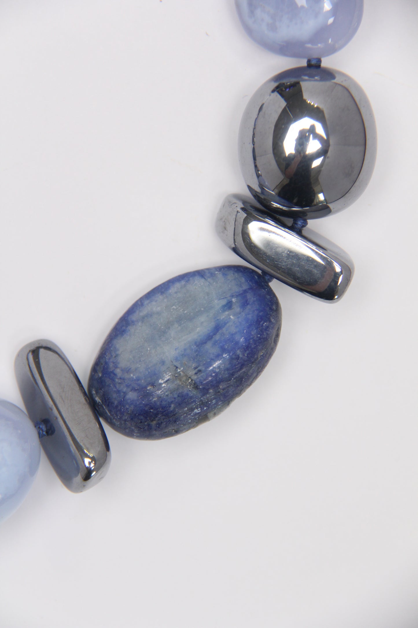 Necklace: blue lace agate, kyanite, titanium magnet