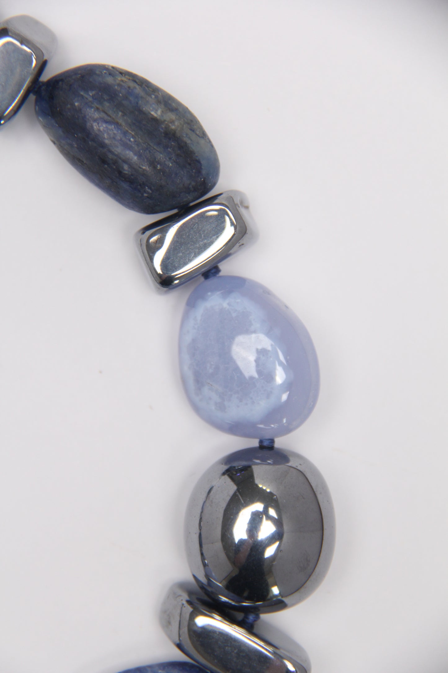 Necklace: blue lace agate, kyanite, titanium magnet