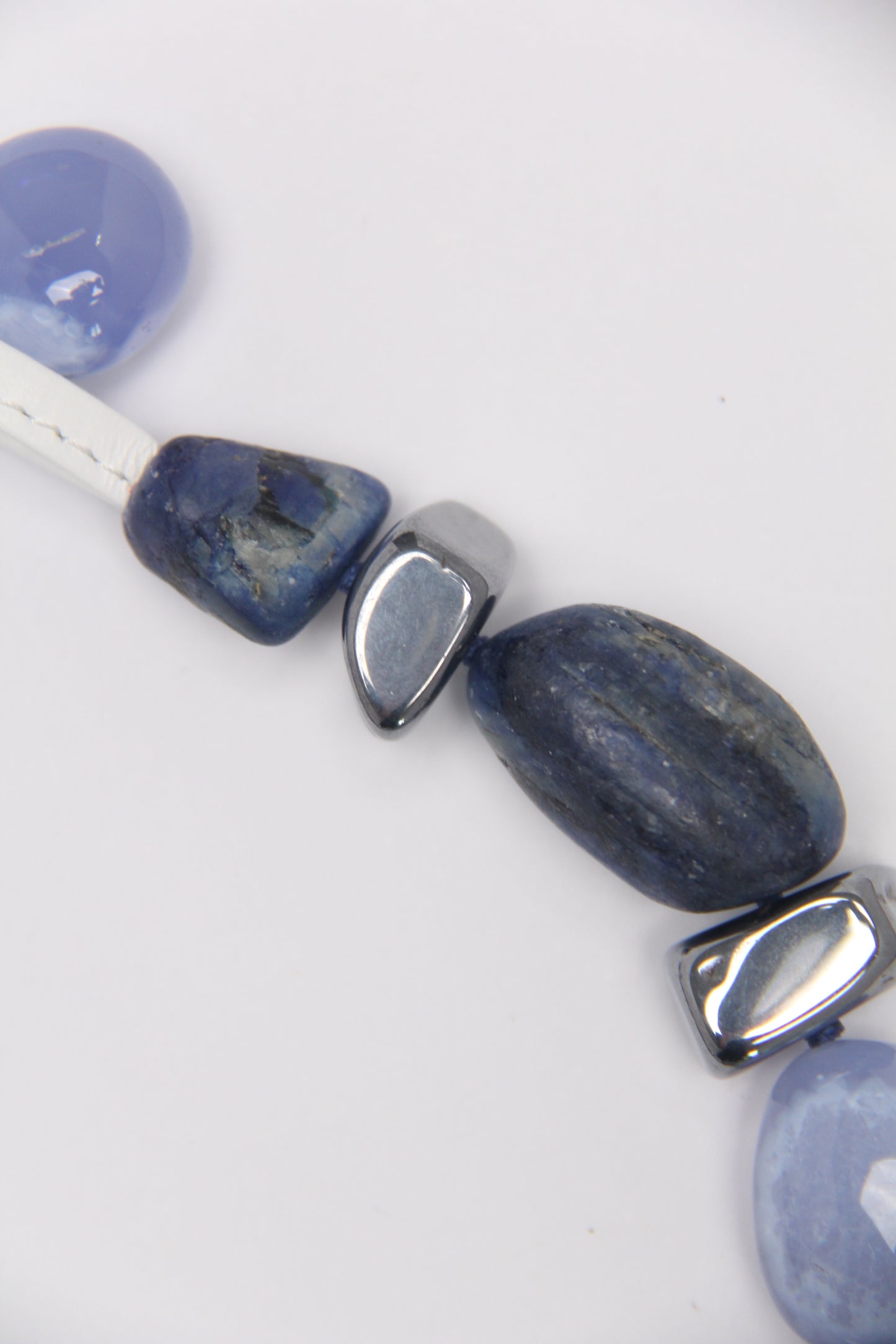 Necklace: blue lace agate, kyanite, titanium magnet