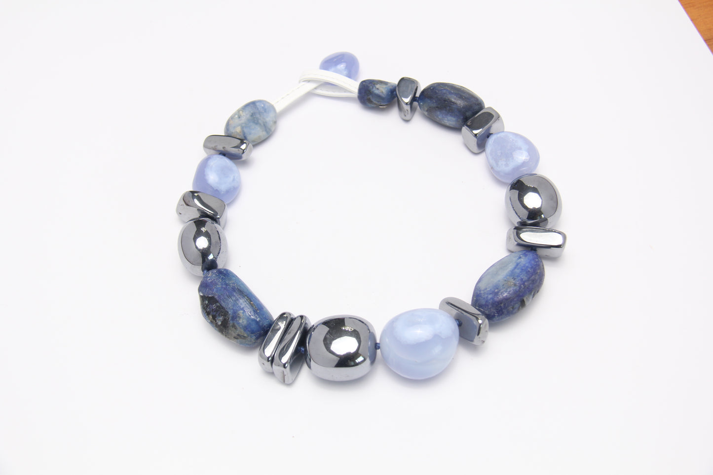 Necklace: blue lace agate, kyanite, titanium magnet