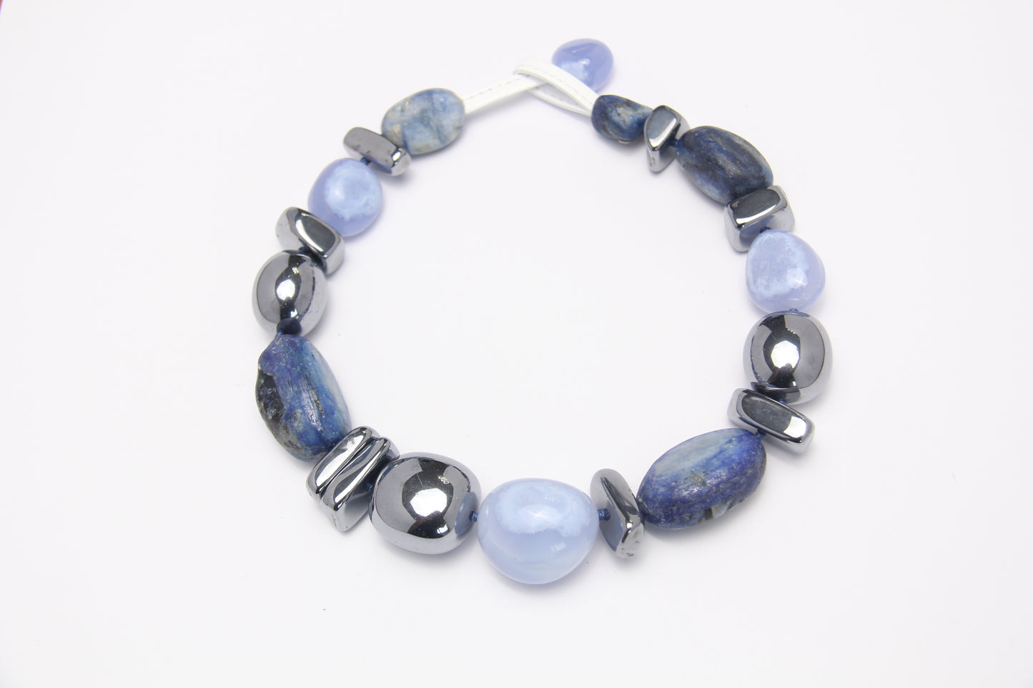 Necklace: blue lace agate, kyanite, titanium magnet