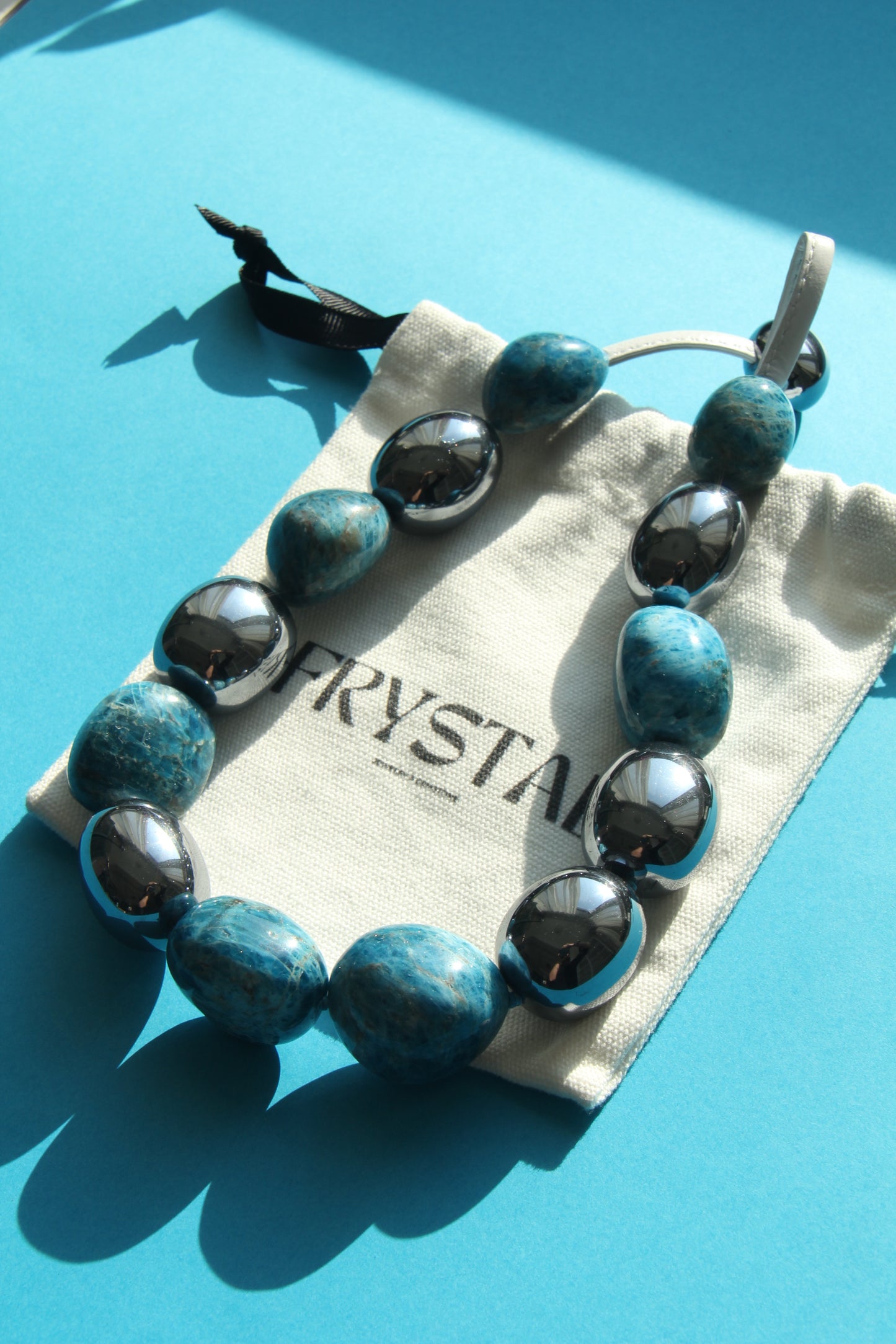 Necklace: blue apatite, titanium magnet