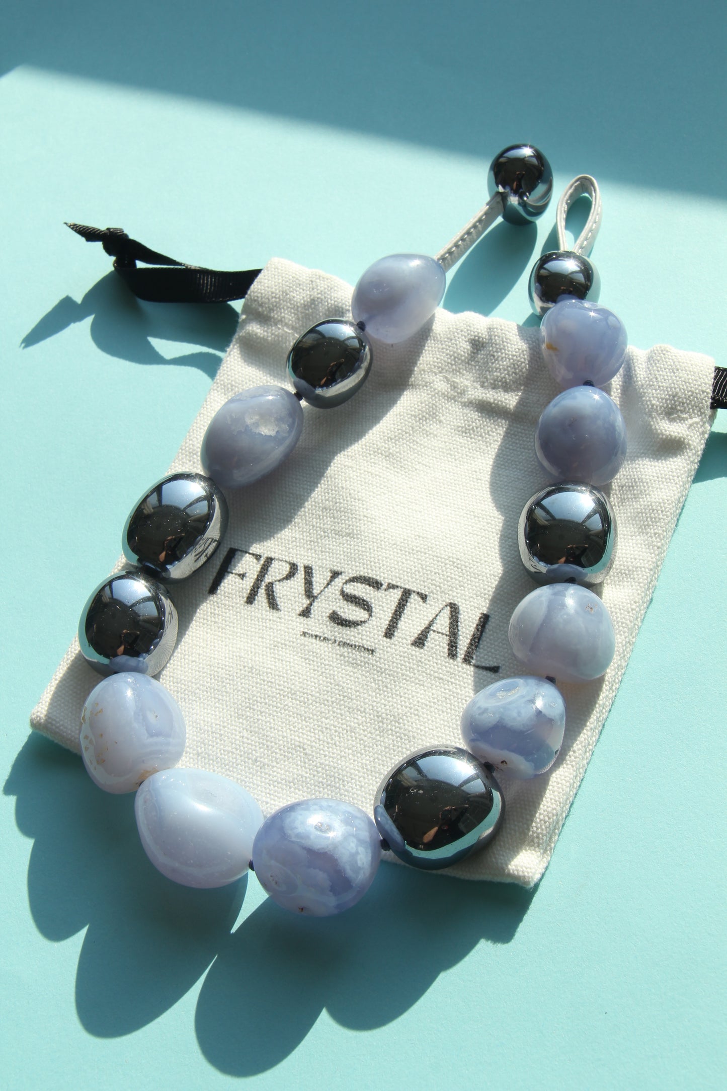 Necklace: blue lace agate, titanium magnet