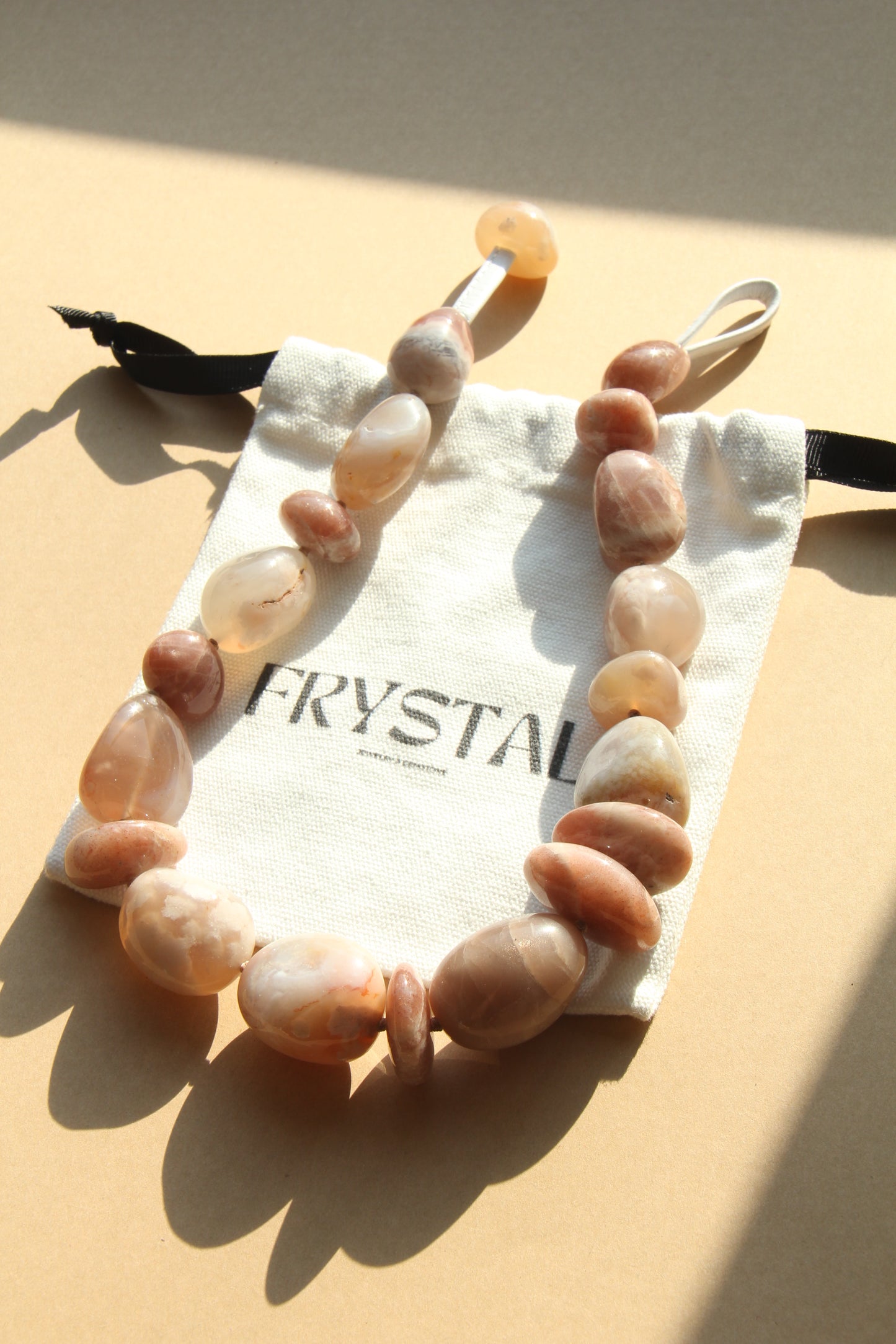 Necklace: sunstone, rose chalcedony