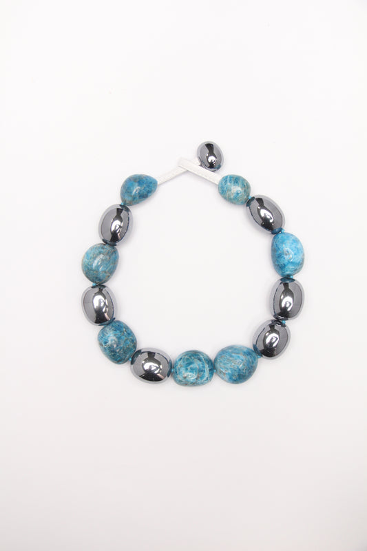 Necklace: blue apatite, titanium magnet