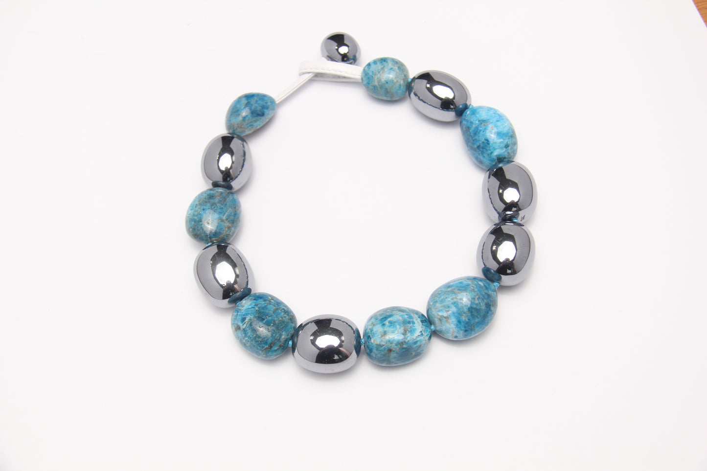 Necklace: blue apatite, titanium magnet