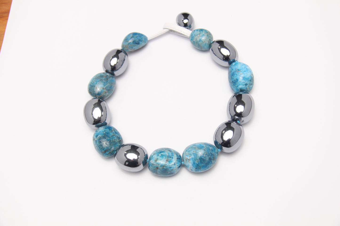 Necklace: blue apatite, titanium magnet