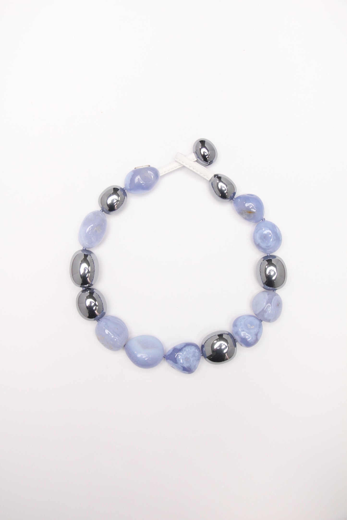 Necklace: blue lace agate, titanium magnet