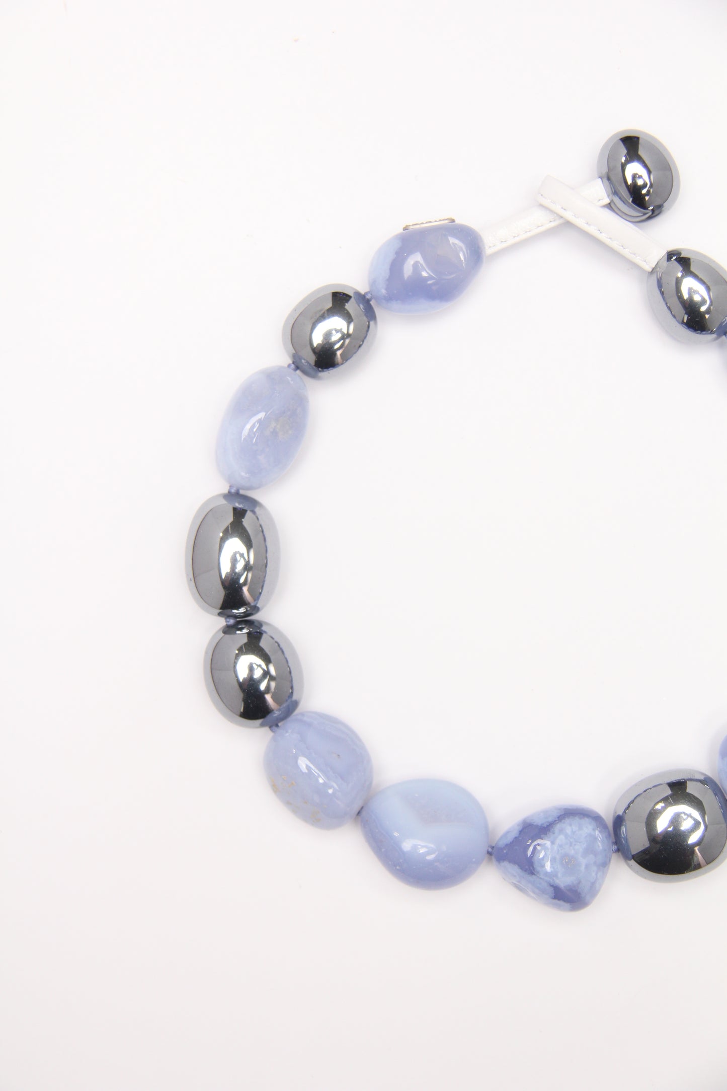 Necklace: blue lace agate, titanium magnet