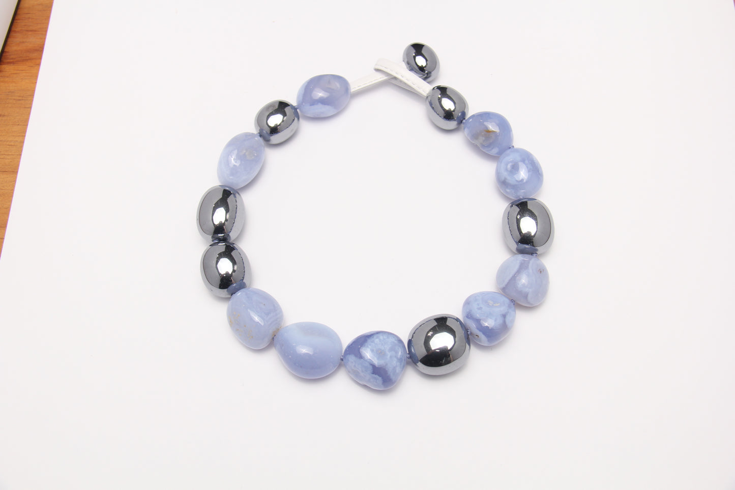 Necklace: blue lace agate, titanium magnet