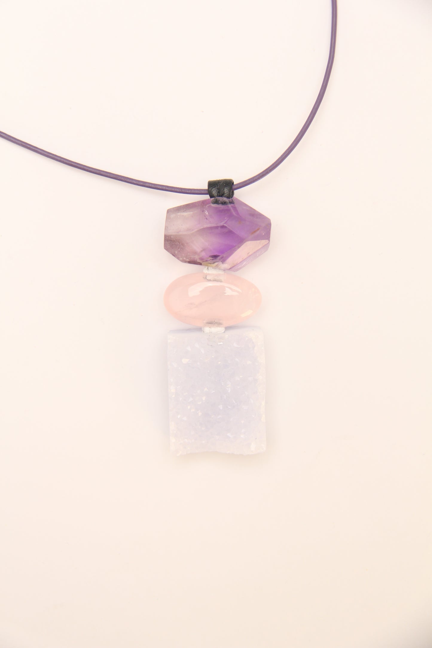 Pendant: amethyst, rose quartz, blue lace agate