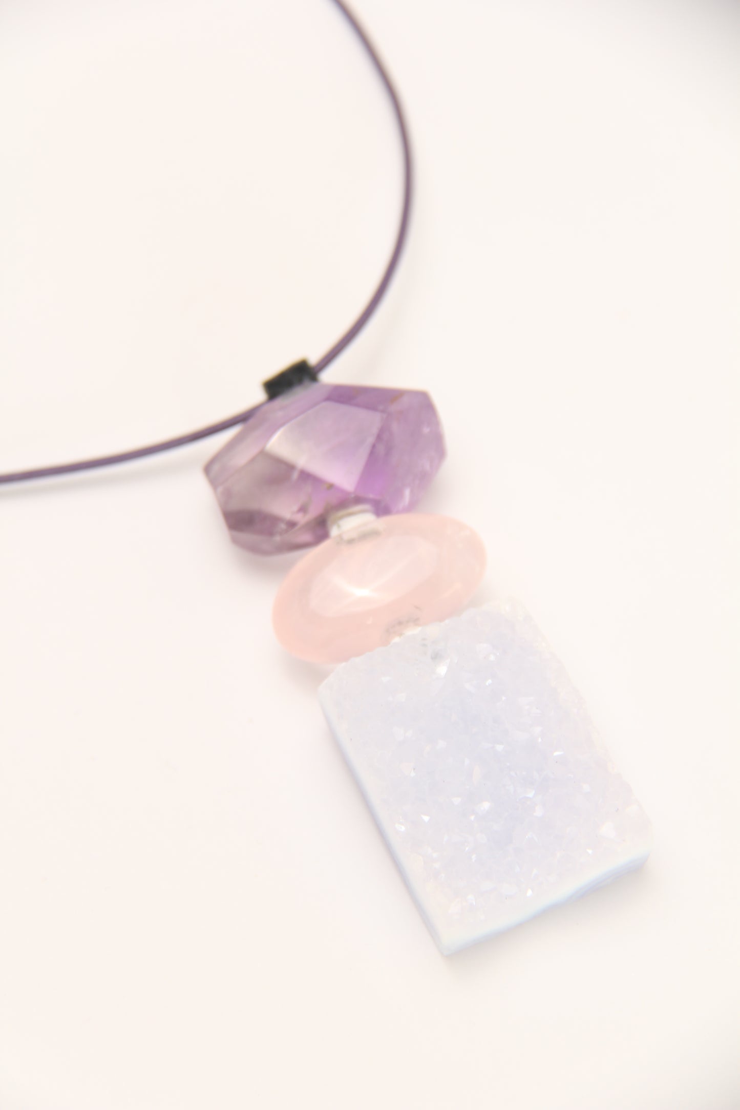 Pendant: amethyst, rose quartz, blue lace agate